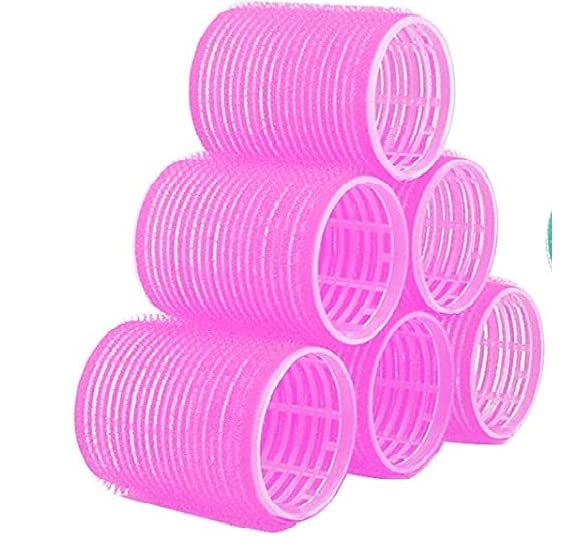 SIYAA 6-Piece Jumbo Pink Hair Rollers Set for Curly & Wavy Hairstyles - Perfect for Salon, Home Styling & DIY Hair Care