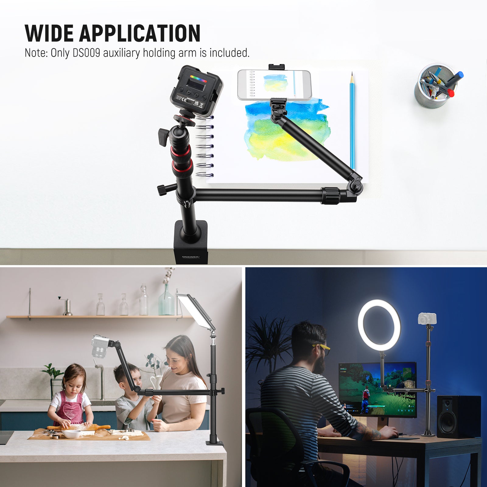 NEEWER DS009 Overhead Camera Mount Arm with Adjustable Phone Clip - Perfect for YouTube Videos, Live Streaming & Content Creation