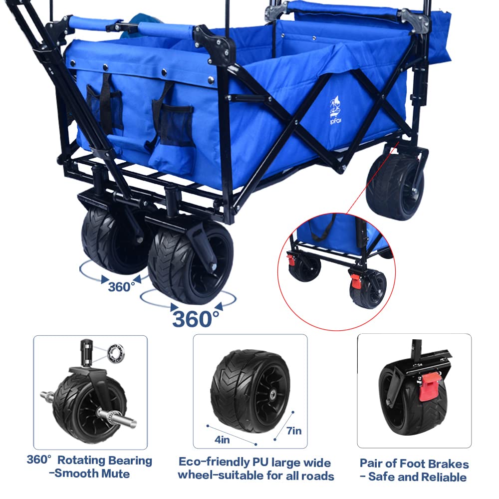 Heavy Duty Collapsible Folding Wagon Cart with Removable Canopy - 4