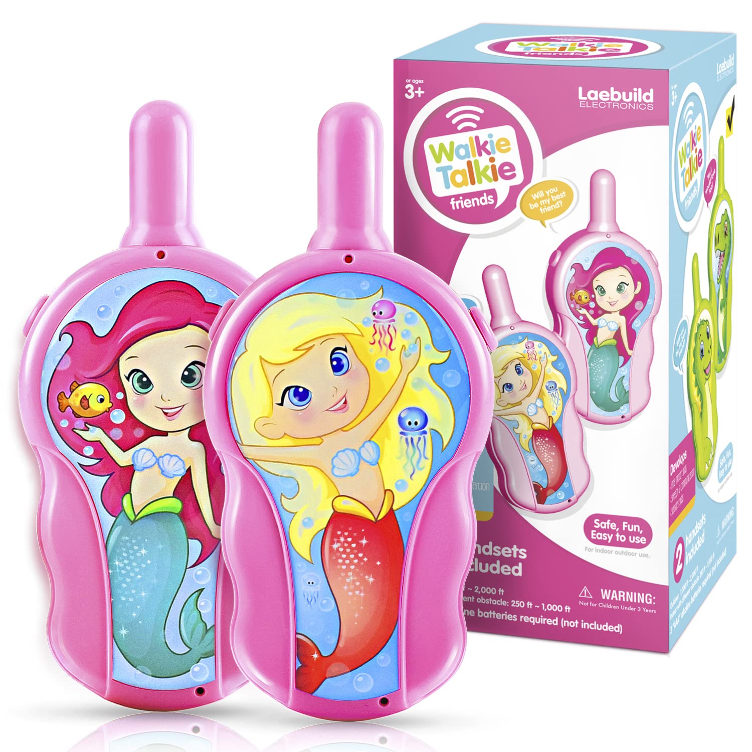 Kids Walkie Talkies - Long Range 2-Way Radios for Boys & Girls Ages 4-8 | Pink Mermaid Themed Toy for Indoor & Outdoor Play | Perfect Christmas, Birthday & Easter Gift (2 Pack) - Great for Backyard Adventures, Camping & Family Game Nights