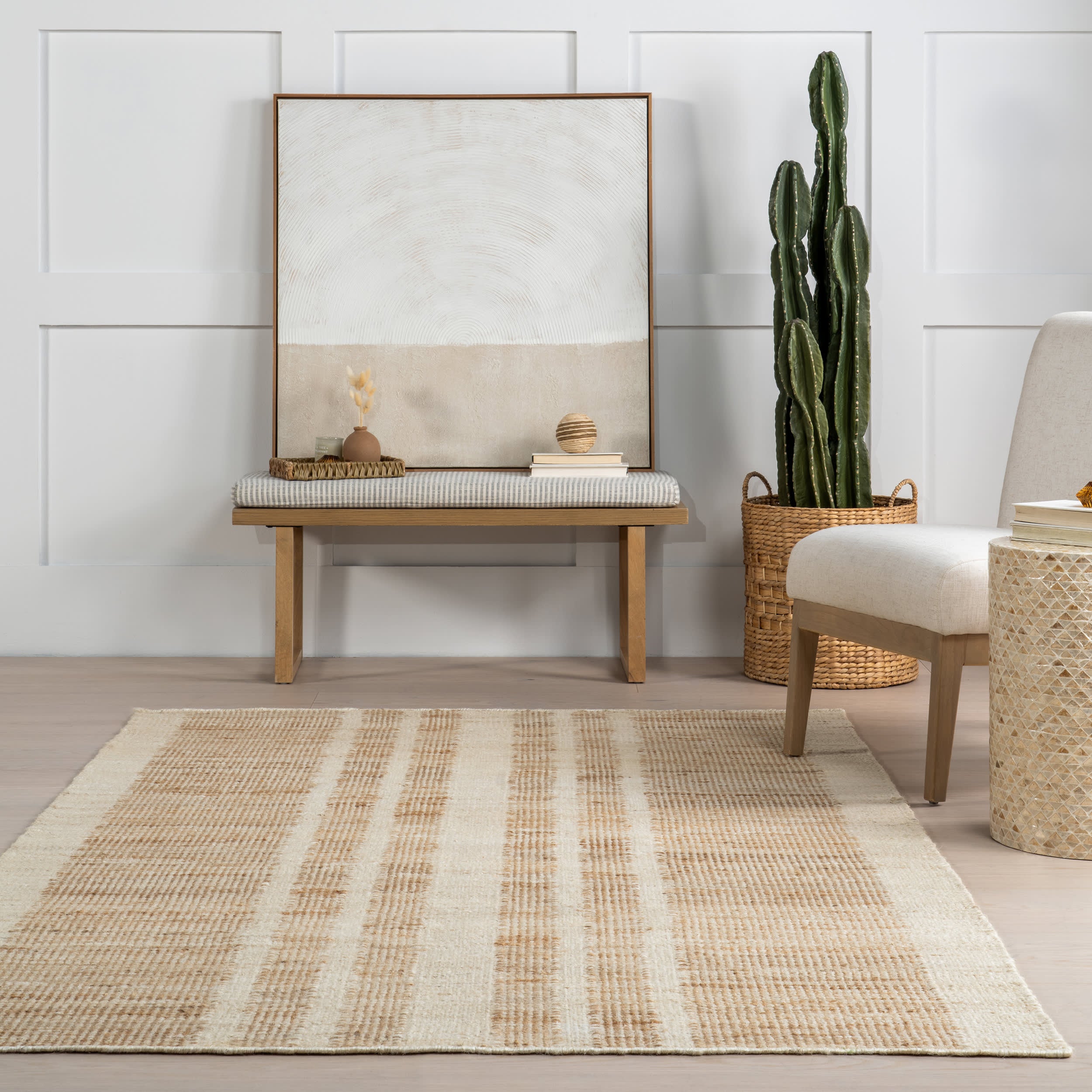 Natural Dora Striped Jute Rug - Handmade Eco-Friendly Floor Mat for Living Room, Bedroom & Nursery Decor