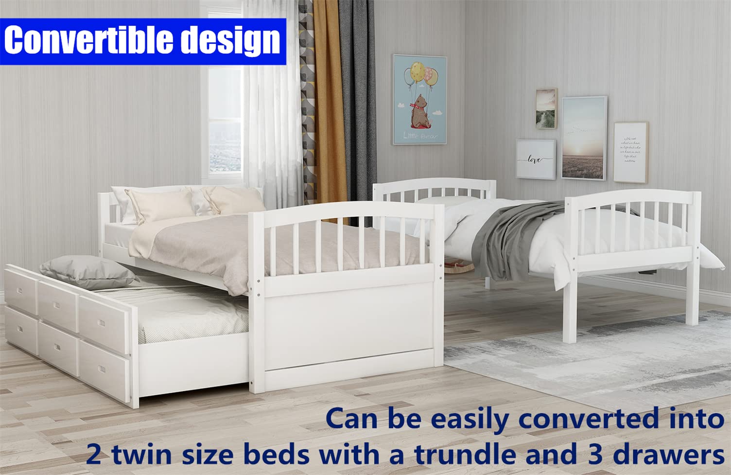 Solid Wood Twin Bunk Bed with Storage & Trundle - Heavy Duty for Kids & Adults (Espresso) - Perfect for Small Spaces & Guest Rooms
