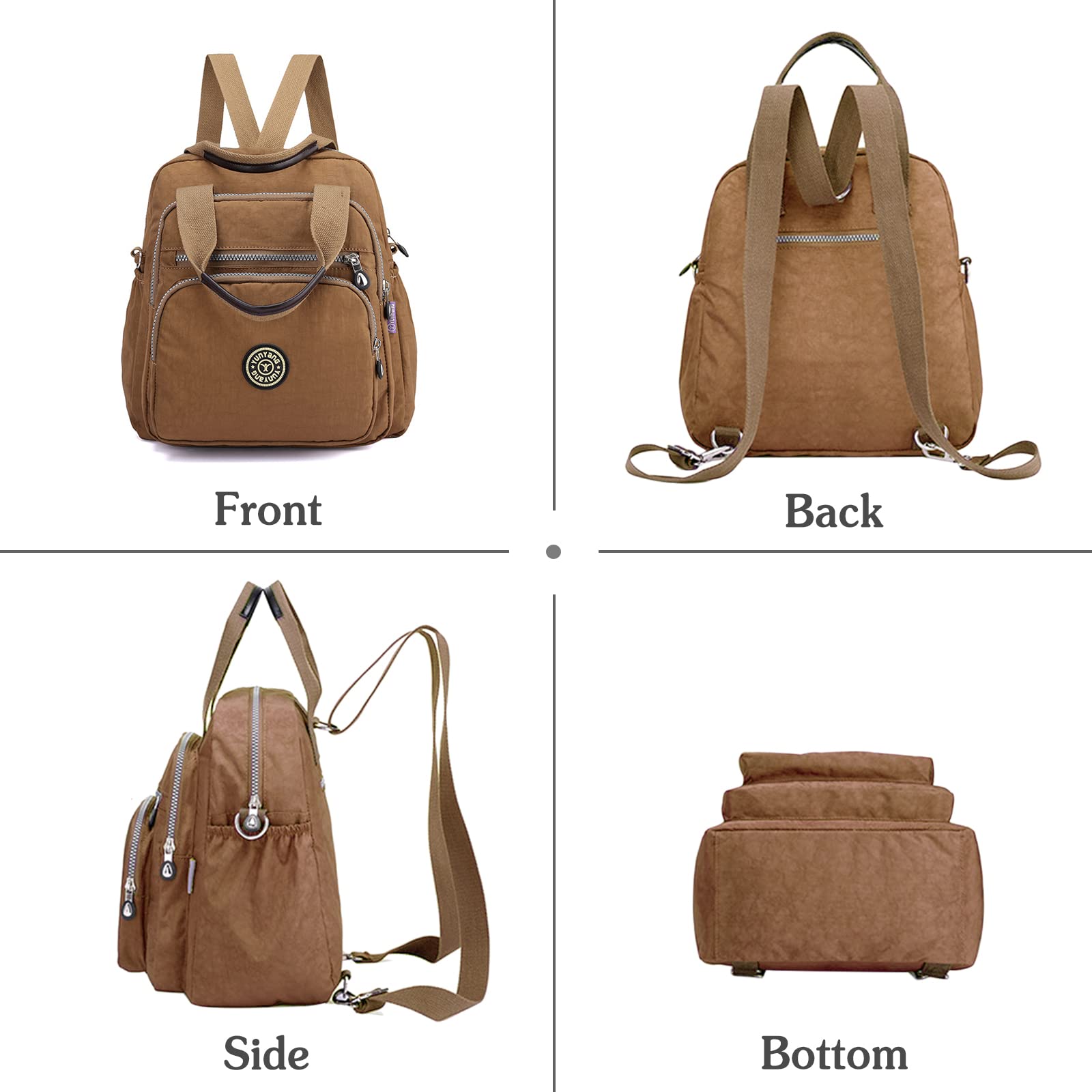PORRASSO Women's Casual Backpack & Crossbody Shoulder Bag - Lightweight Nylon Daypack for Work, Travel & Daily Use (Khaki) | Perfect for Office Commute, College Campus & Weekend Adventures