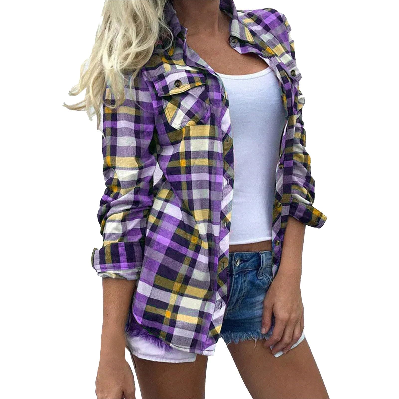 Trendy Buffalo Plaid Flannel Shirts for Women - Plus Size Long Sleeve Casual Button Down Blouse Tops | Fall Fashion, Outdoor Activities & Cozy Layering