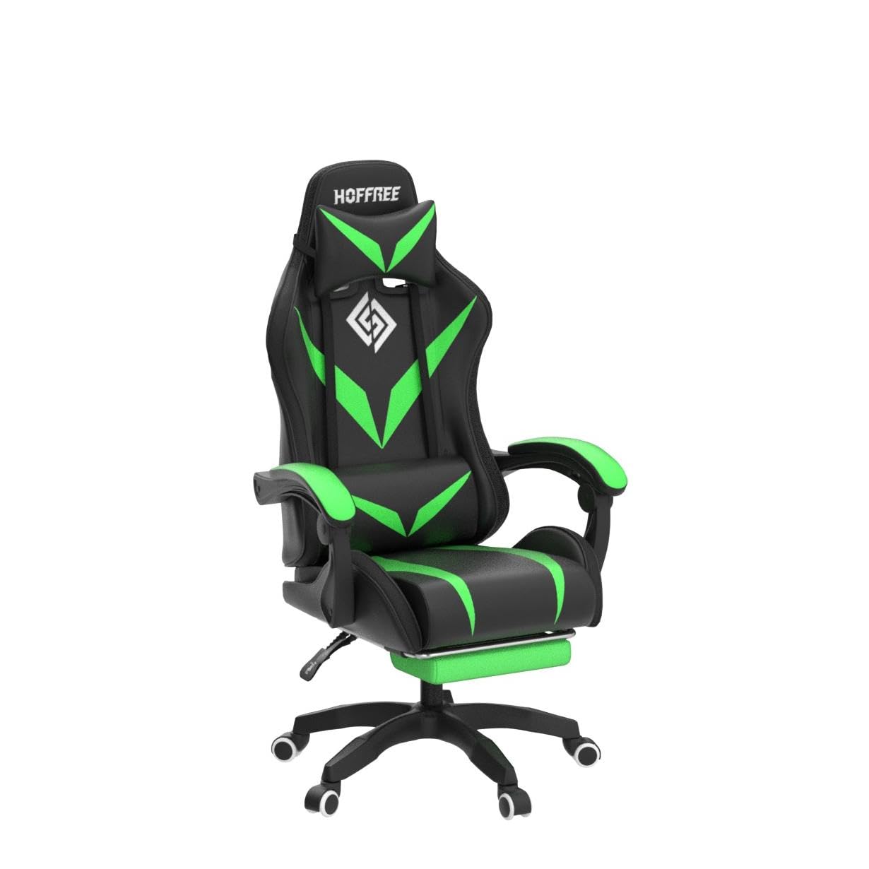 Ergonomic Gaming Chair with Bluetooth Speakers, RGB LED Lights & Lumbar Support - Massage Computer Chair with Adjustable Footrest for PC & Console Gamers (Light Green/Black) - Perfect for Esports, Streaming & Home Office Setup
