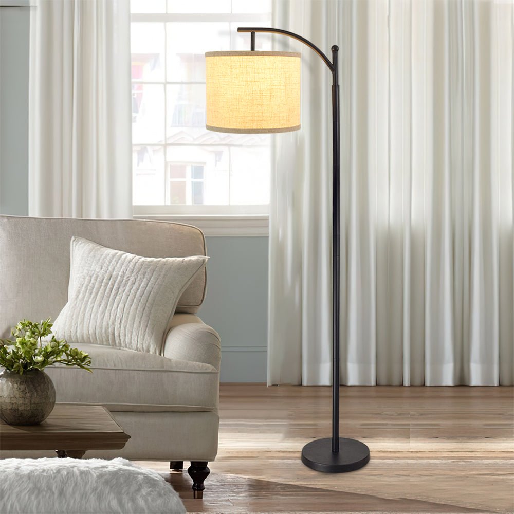 Modern Arc Floor Lamp with Lantern Shade - Farmhouse Industrial Standing Light for Bedroom, Living Room, Office - 3000K Warm White Bulb Included - Perfect for Reading, Relaxing & Home Decor