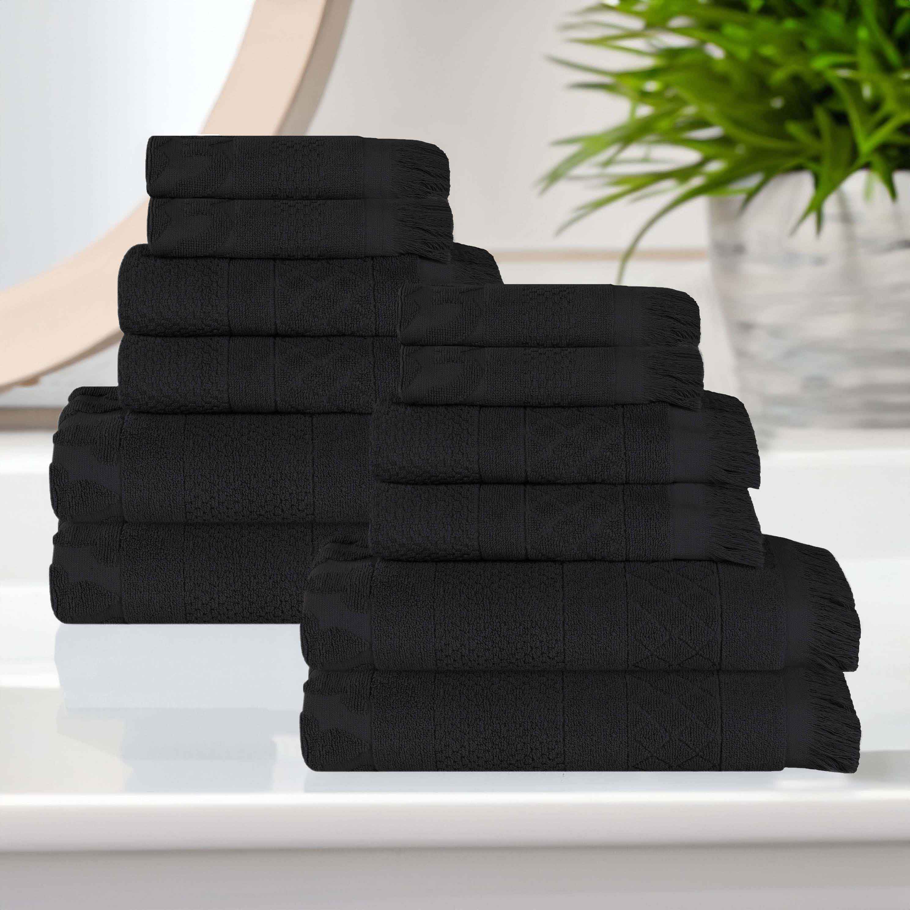 Rolla Cotton Geometric Jacquard Plush Soft Absorbent 12-Piece Bath Towel Set | Luxury Spa & Guest Bathroom Essentials