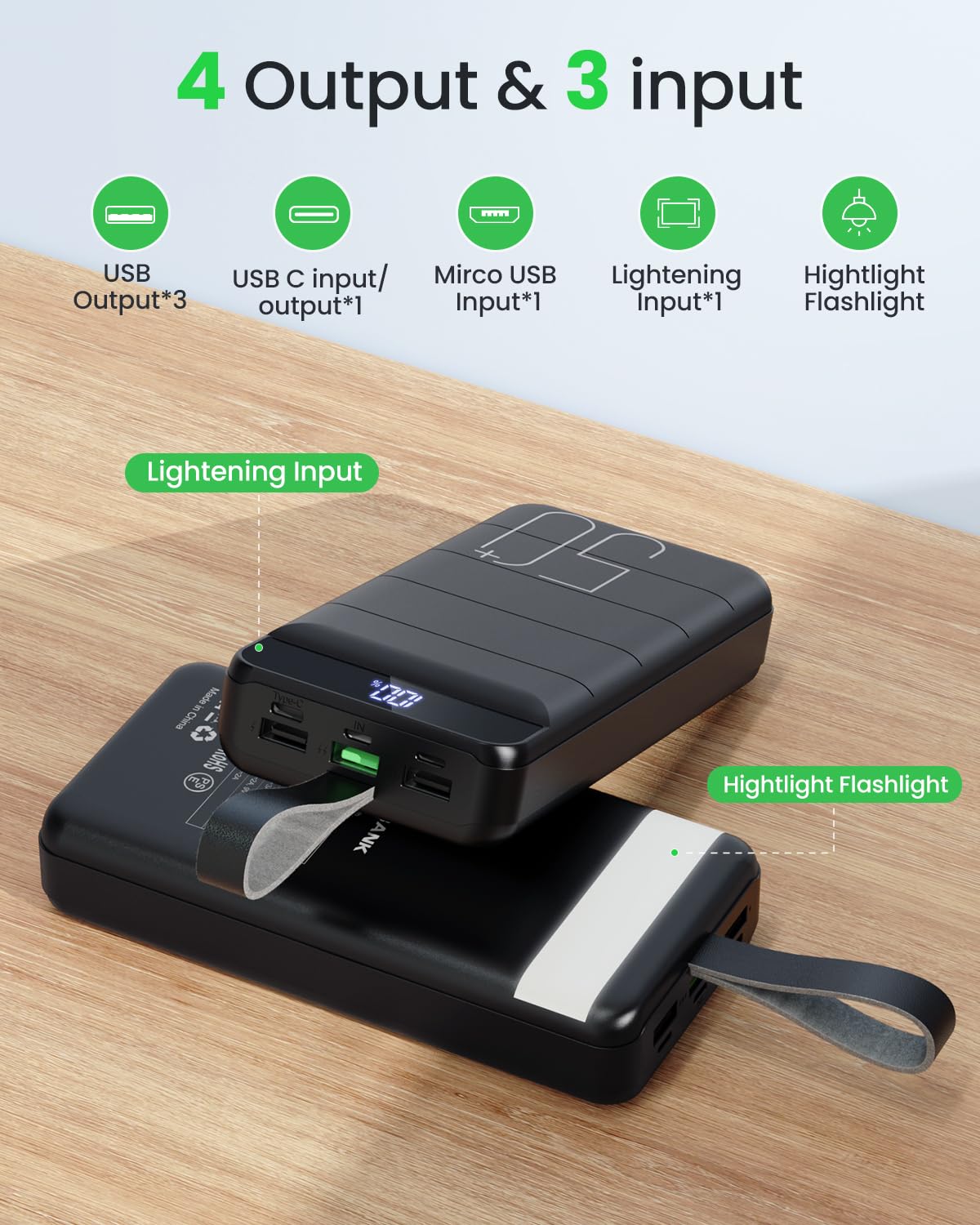 **50000mAh Power Bank Fast Charging 22.5W - Portable USB C Quick Charger with 4 Outputs & 3 Inputs, LED Display, High Capacity External Battery Pack for iPhone, Samsung, iPad, Laptops - Perfect for Travel, Camping, and Emergency Backup**