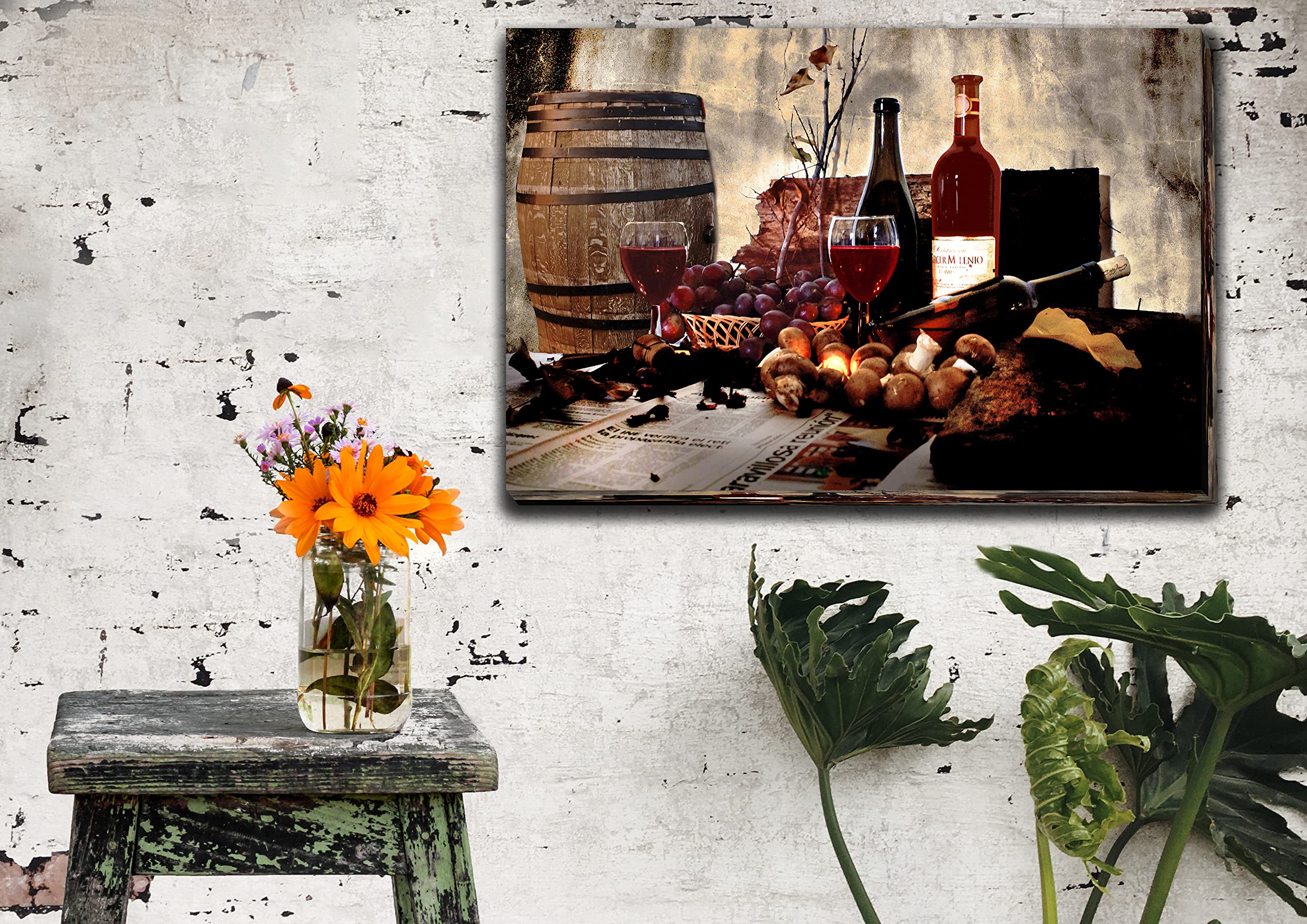 Red Wine Barrel Wall Art Decor - Canvas Painting Print for Kitchen & Dining Room - Wine Theme Wall Decor Set (33x50 inches) - Perfect for Home Bar, Wine Cellar, and Restaurant Decor