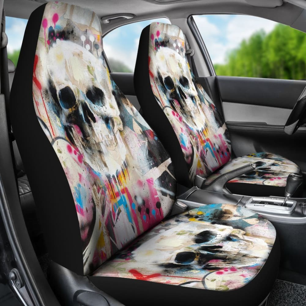 2 Pcs Gothic Skull Car Seat Covers - Universal Fit for Most Vehicles - Black PU Leather with Skull Design - Perfect for Halloween, Car Enthusiasts & Gothic Style Lovers