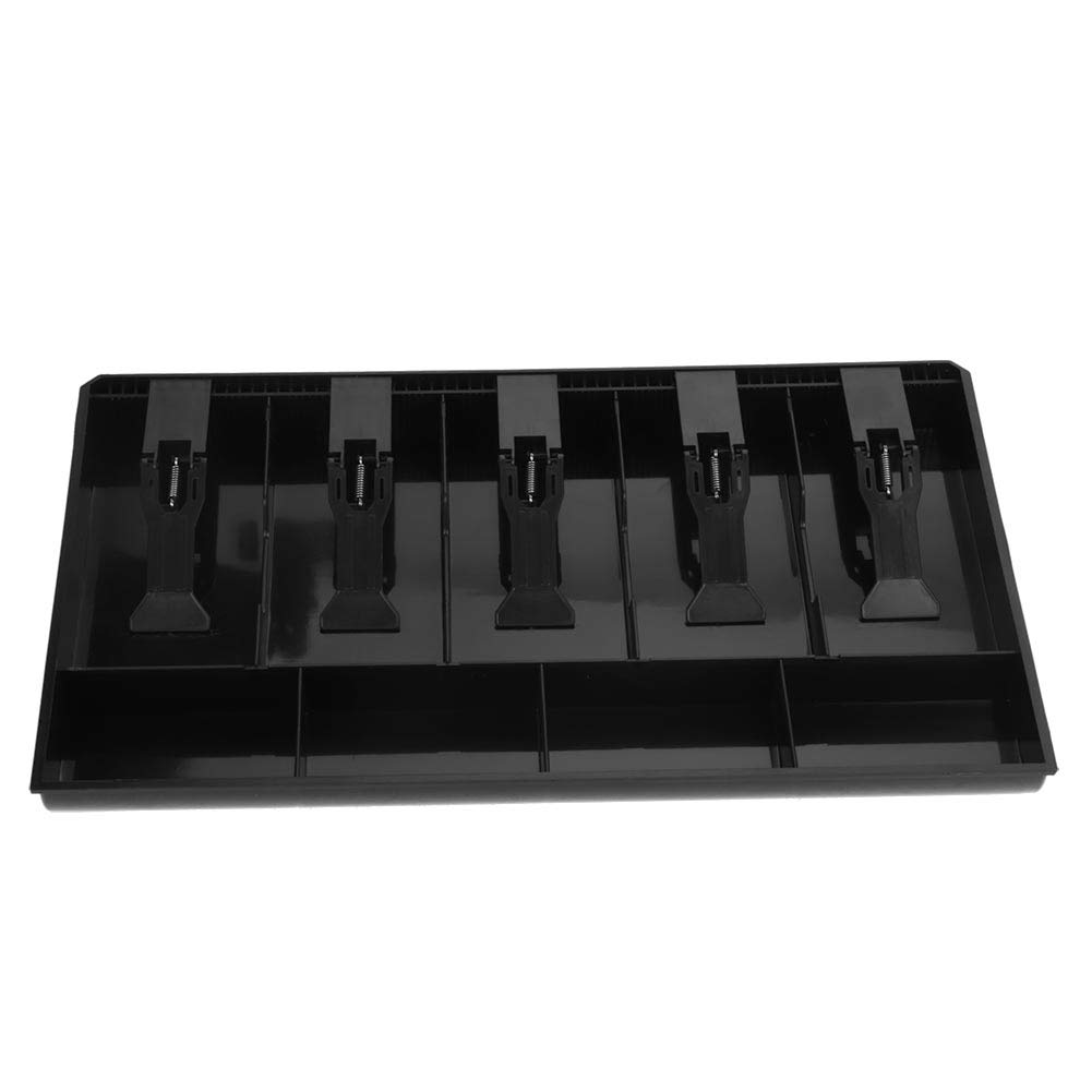 Black Plastic Money Storage Box - 5 Bill & Tray Compartments Cash Drawer Organizer for Retail Stores, Restaurants & Small Businesses | Durable Till Tray for Cash Register & Money Management