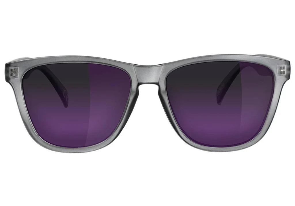 Glassy Deric Polarized Sunglasses - Matte Transparent Dark Grey/Purple Mirror Lens - UV Protection for Driving, Outdoor Sports & Fashion
