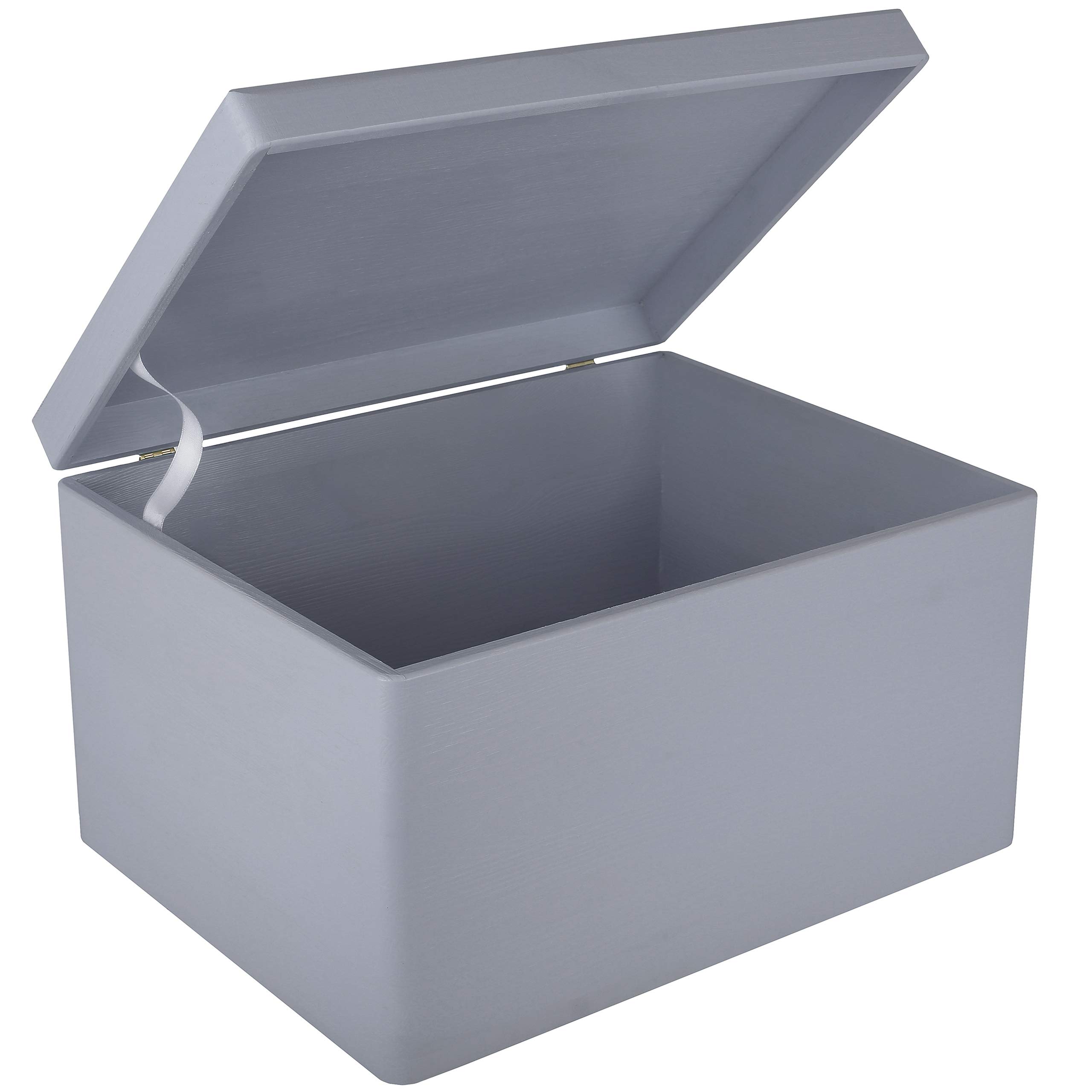 Large Grey Wooden Storage Box with Hinged Lid - 15.8 x 11.8 x 9.44 Inches | Multi-Purpose Keepsake Chest for Tools, Dog Toys, Shoes, Clothes & Kitchen Storage | Perfect for Home Organization, Gift Wrapping & Document Storage
