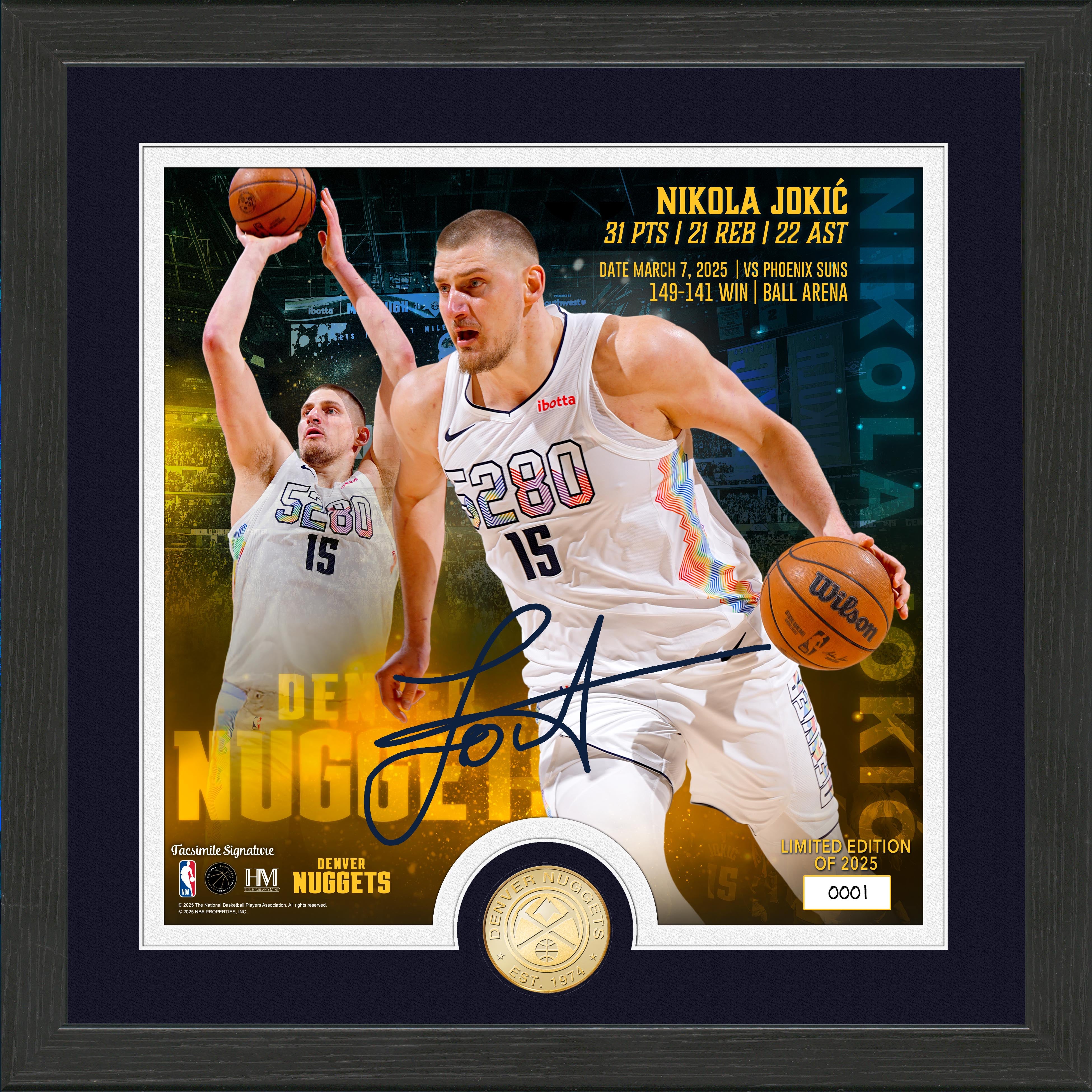 Nikola Jokic NBA Record 30-20-20 Commemorative Bronze Coin with Photo - Limited Edition Collectible for Basketball Fans & Sports Memorabilia Enthusiasts - Perfect for Display, Gifts, and Home Decor