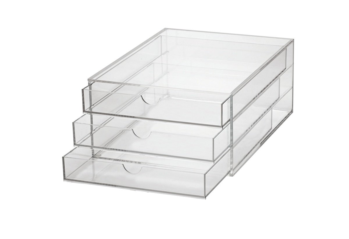 Clear A4 Acrylic Storage Box with 3 Drawers - Perfect for Office Supplies, Craft Organization & Home Desk Accessories Storage