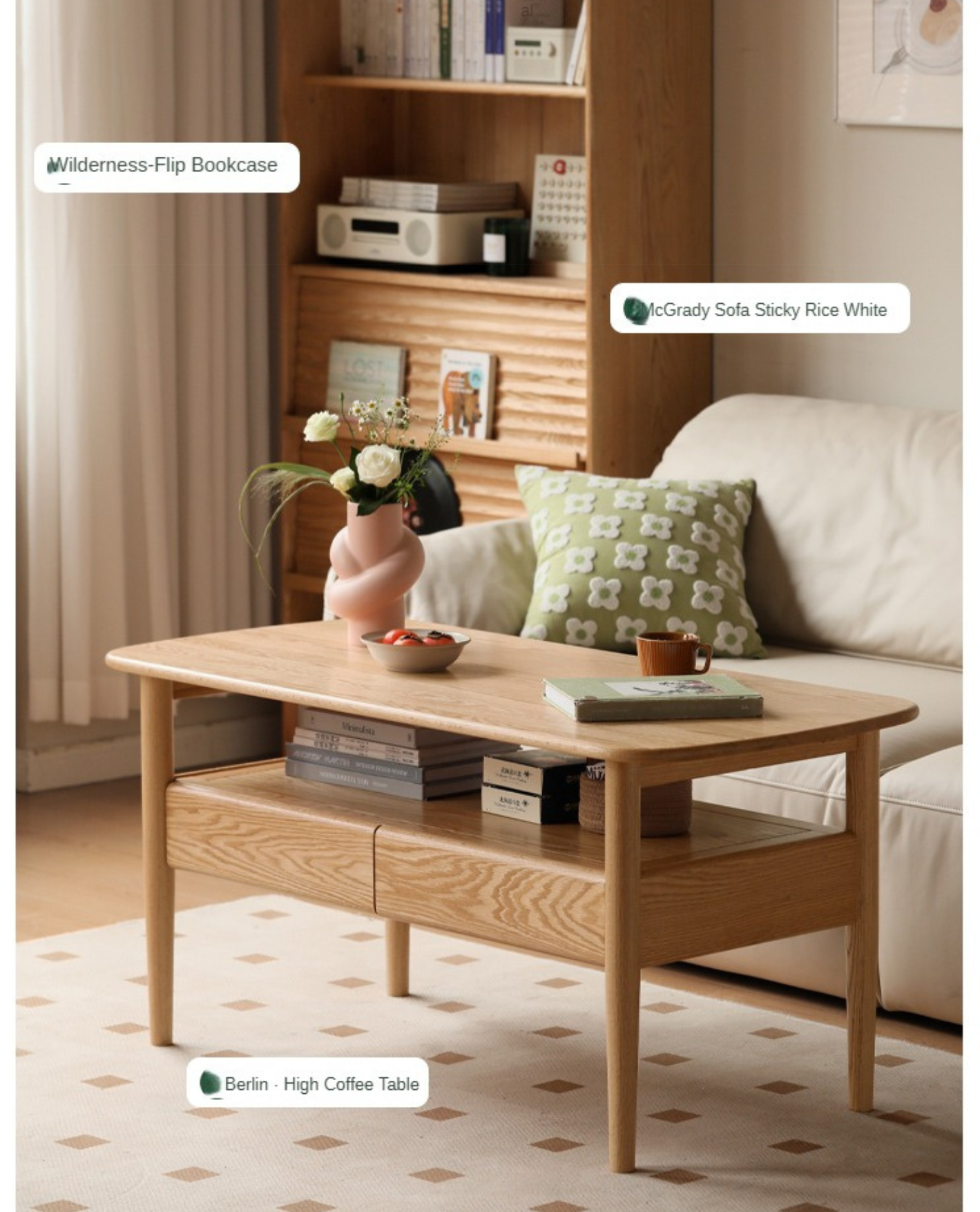 Solid Oak Wood High Leg Coffee Table - Modern Living Room Furniture for Home Decor & Relaxation