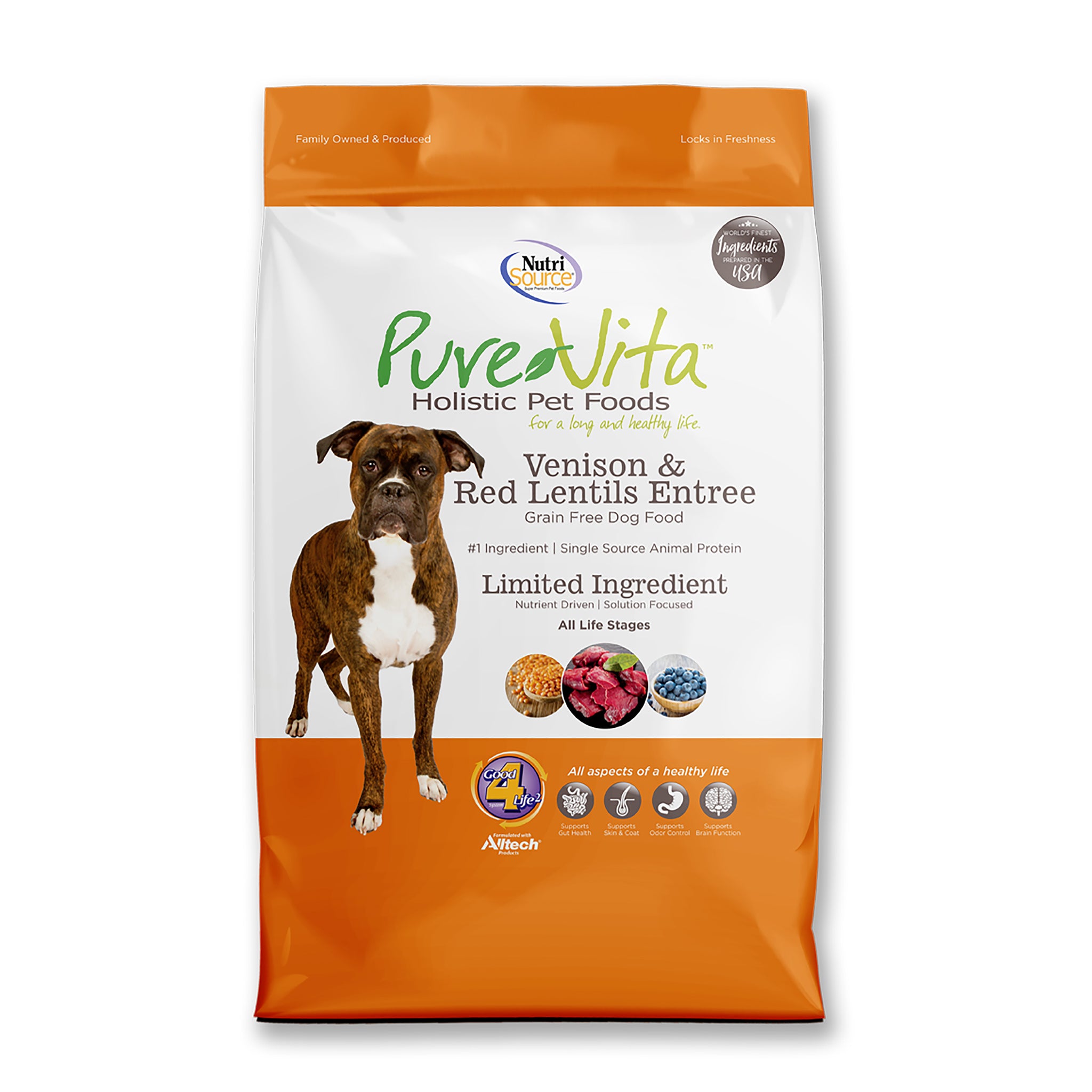 Pure Vita Grain Free Venison & Red Lentils Dog Food - High Protein, Hypoallergenic Dry Kibble for Sensitive Stomachs - Perfect for Adult Dogs with Allergies or Digestive Issues