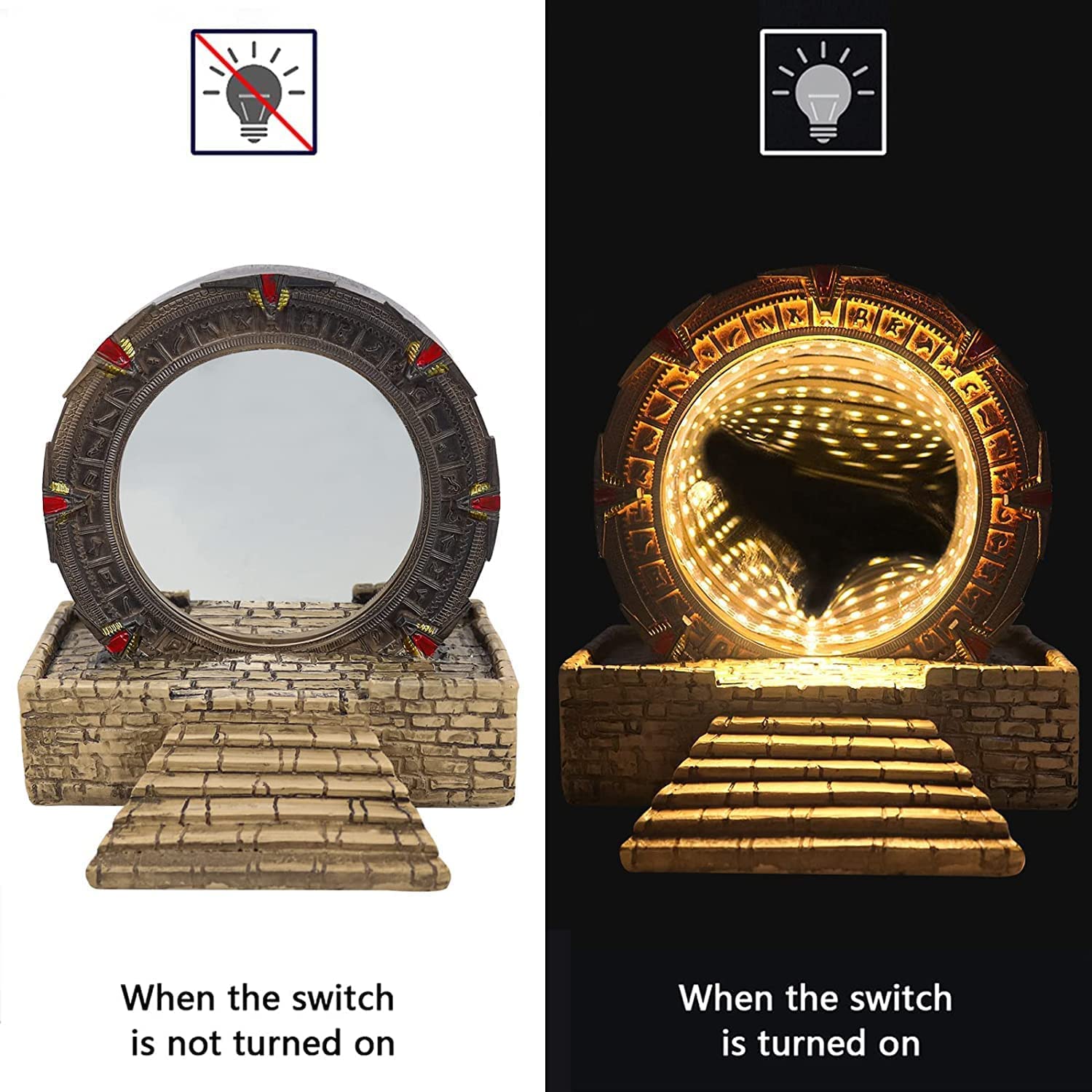 Atlantis Stargate LED Night Light - 3D Time Tunnel Ring Mirror with Movie Replica Design | Resin Model Prop for Sci-Fi Fans | Perfect for Bedroom Decor, Movie Nights & Gift Giving