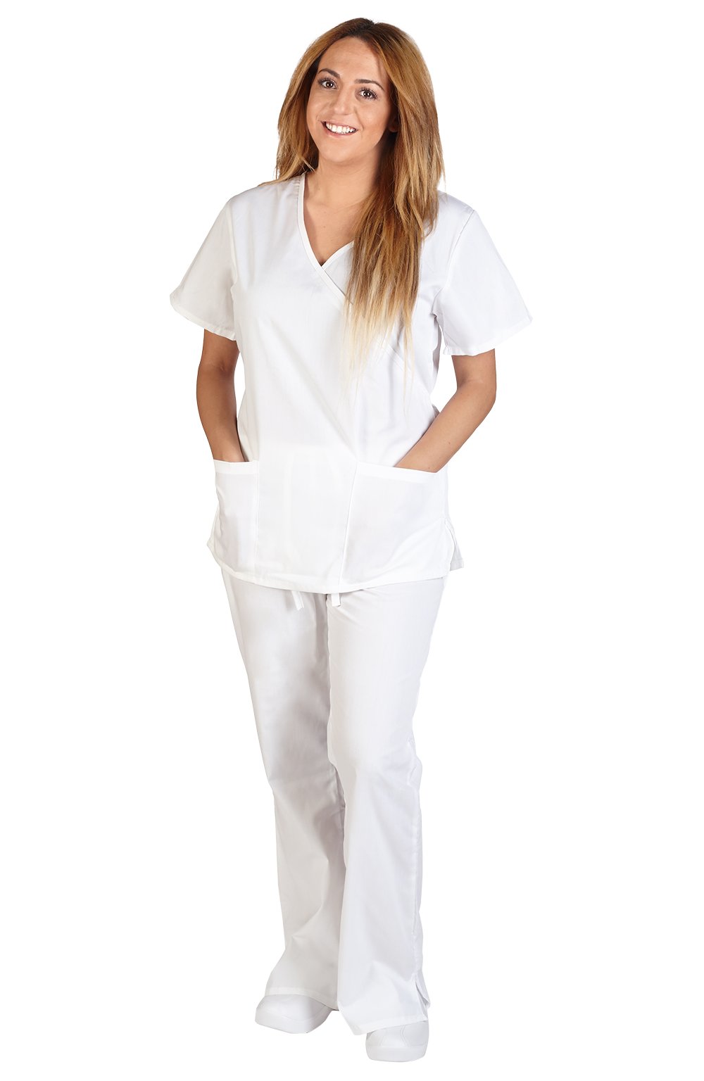 Mock Wrap Scrub Set for Women - 2 Piece Nursing Uniform (Medium, White) | Comfortable Medical Scrubs for Healthcare Workers & Nurses | Perfect for Hospital Shifts & Clinical Work