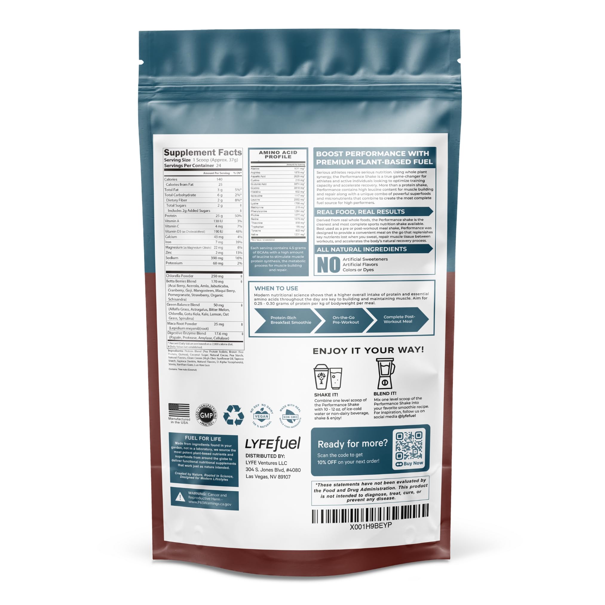 LyfeFuel Vegan Protein Shake - Plant-Based Protein Powder with BCAA, Greens & Superfoods for Sports Performance, Recovery & Lean Muscle Building | Chocolate Flavor (24 Servings) | Ideal for Post-Workout, Meal Replacement & Active Lifestyle