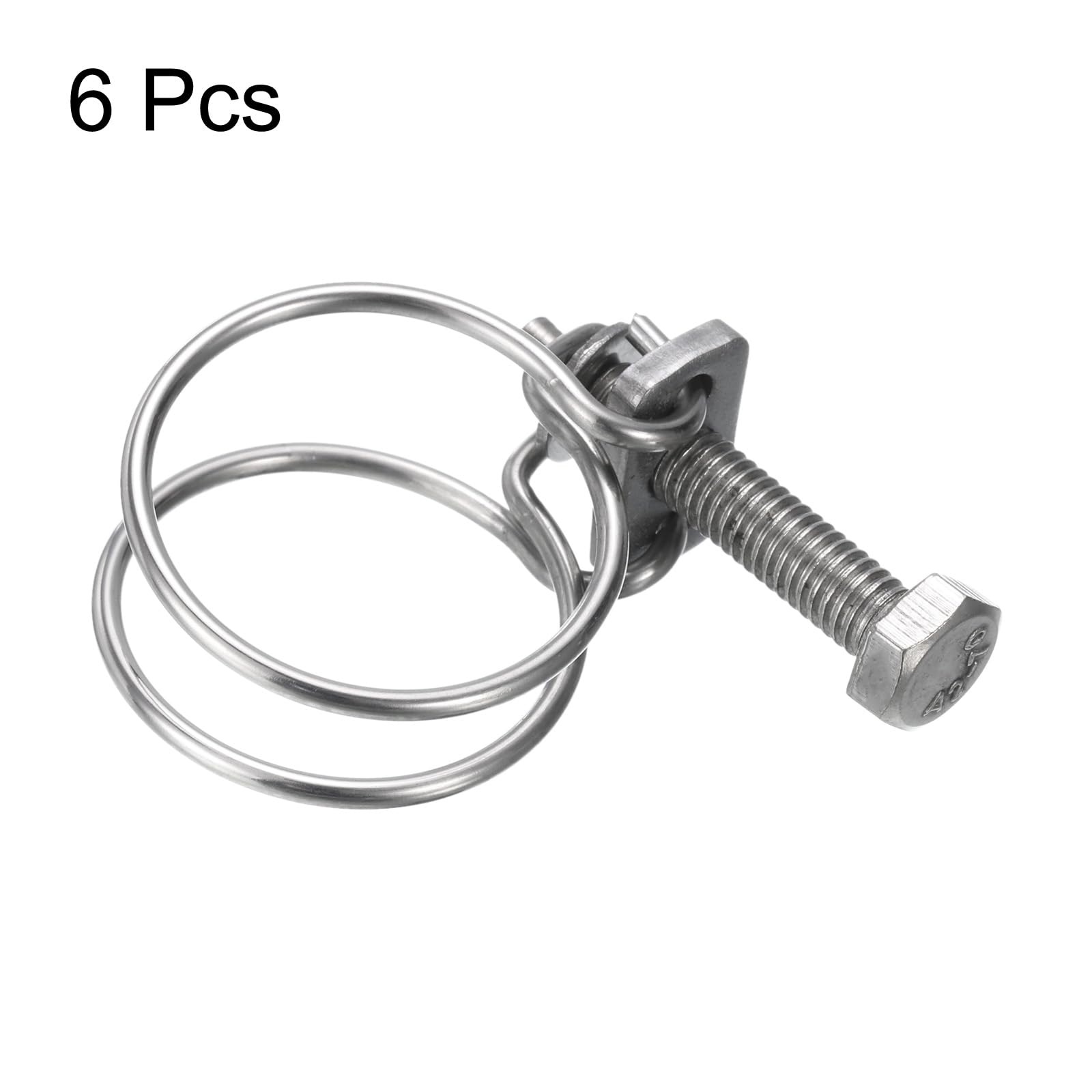 uxcell 6Pcs 25-29mm Adjustable Stainless Steel Double Wire Hose Clamps with M6 Bolt - Heavy Duty Pipe Clips for Dust Collection, Pump, Air & Water Hoses - Perfect for Home, Workshop & Industrial Use