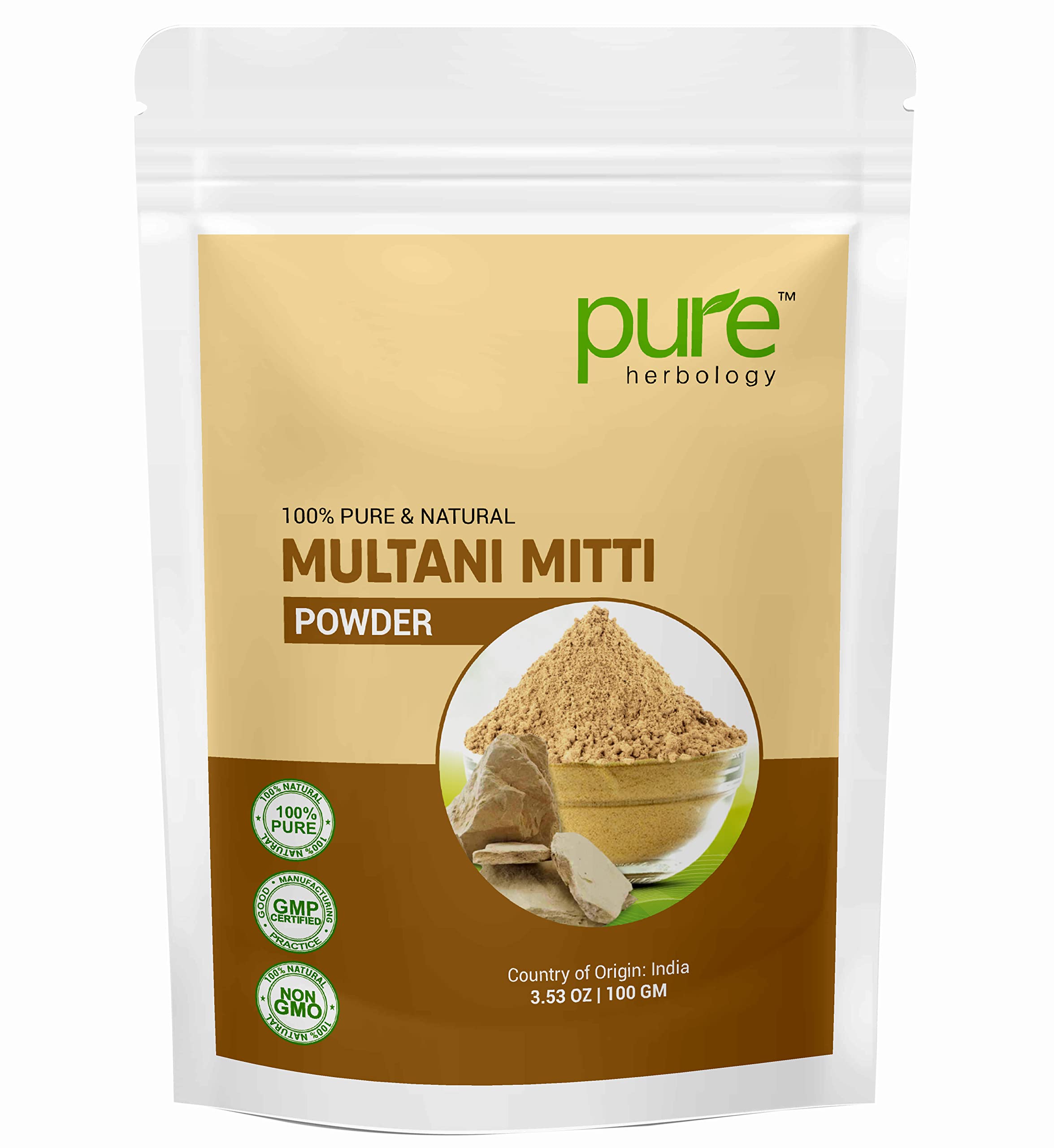 Pure Herbology 100% Natural Multani Mitti Clay Face Mask Powder for Glowing Skin - 200g | Deep Cleansing & Brightening Facial Treatment for Dry Skin | DIY Spa Day & At-Home Skincare Routine