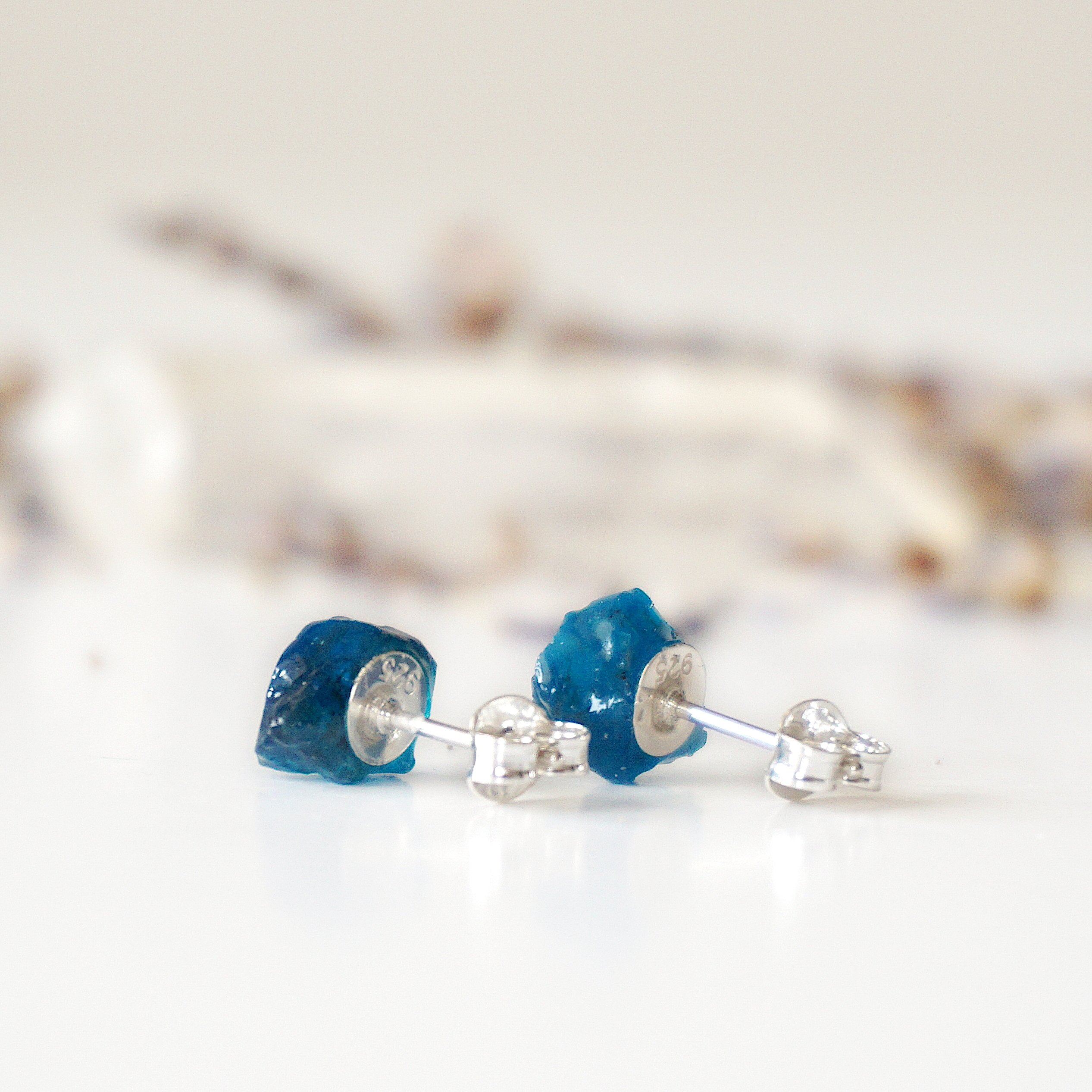 Blue Apatite Stud Earrings for Women - Hypoallergenic Post Earrings for Everyday Wear & Special Occasions