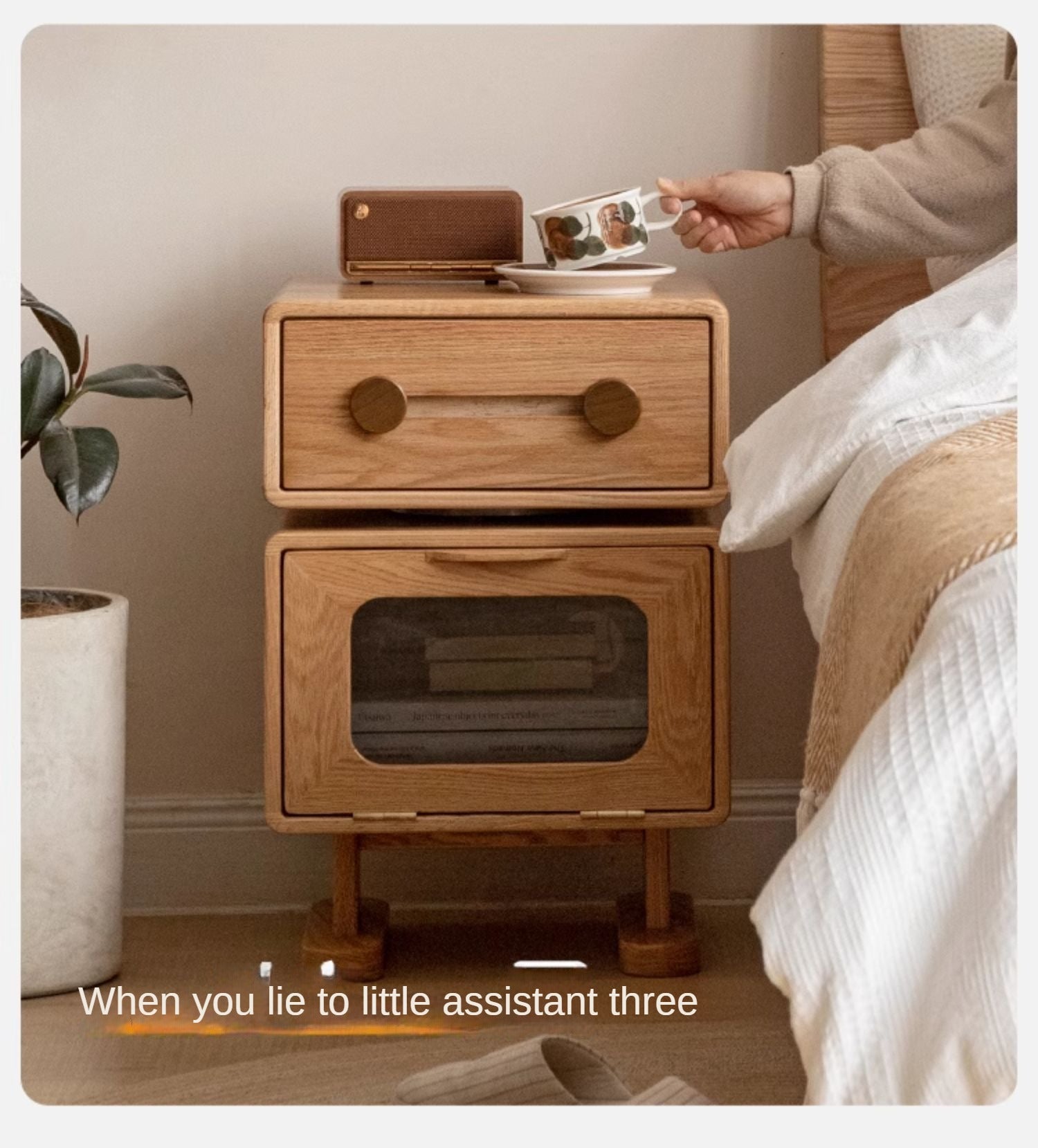 360° Rotating Oak Solid Wood Nightstand - Modern Bedside Table for Bedroom, Living Room & Office