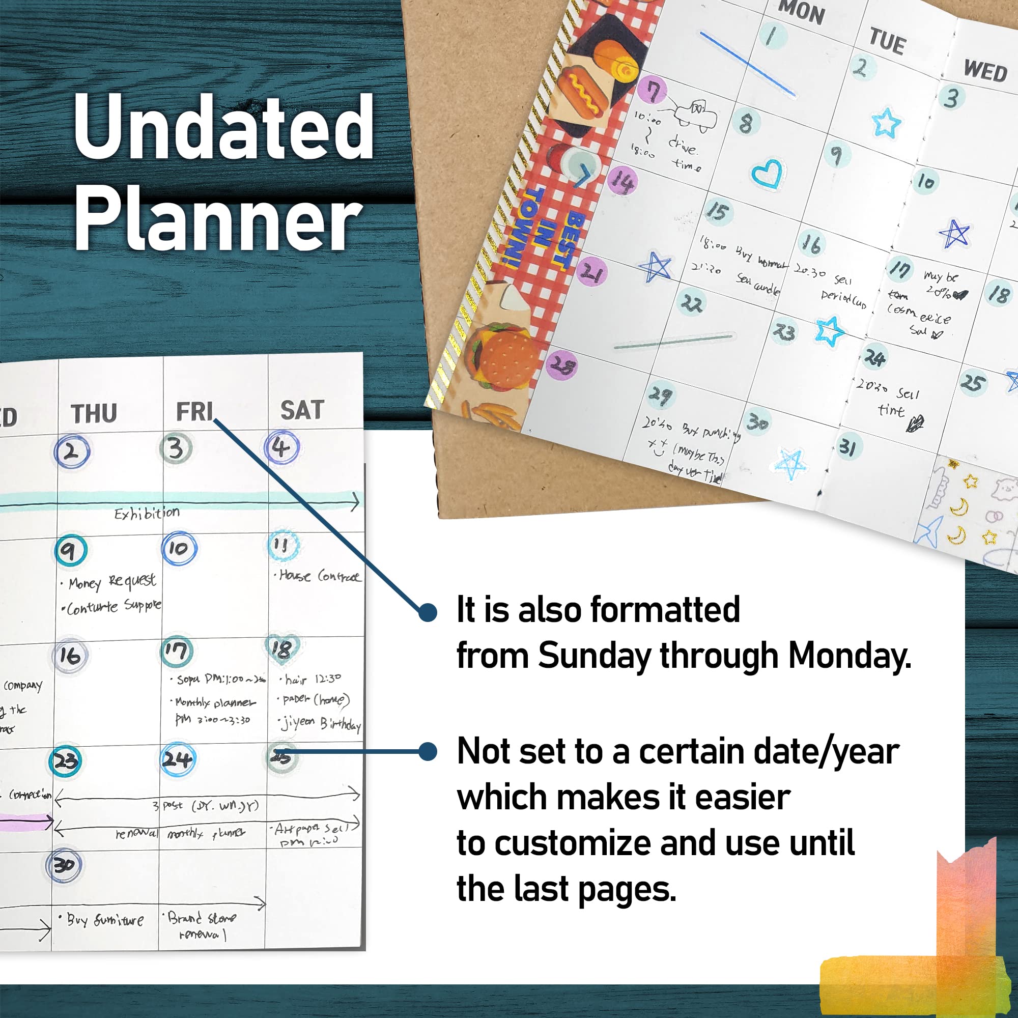 Undated Small Monthly Planner - 2 Pack Blank Calendar Notebook & Organizer 5.5