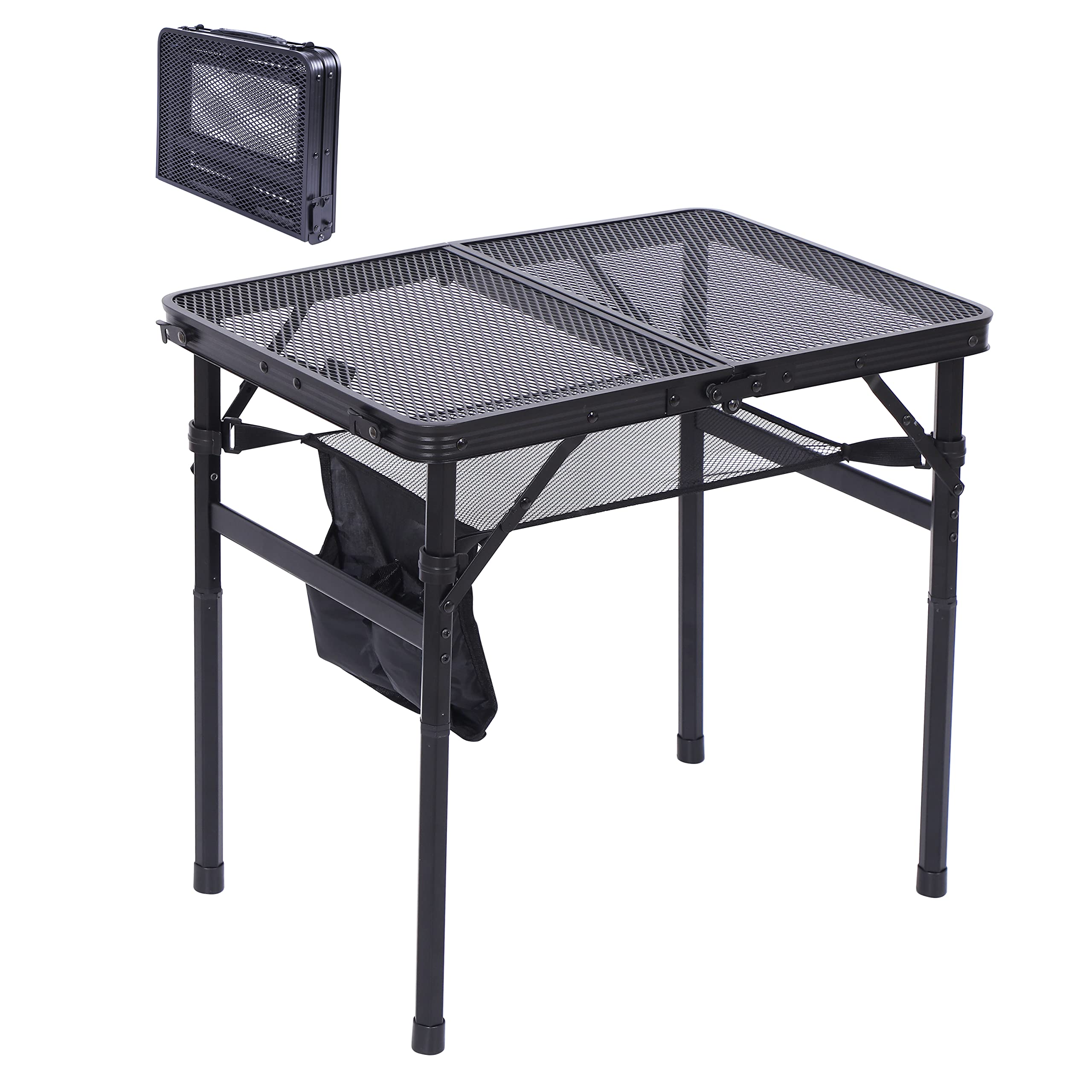Premium Adjustable Height C-Shaped Grill Table - Outdoor Camping Cooking & Picnic Table with Mesh Bag & Carry Handle (47.3