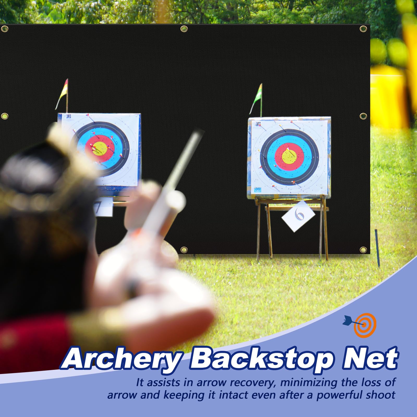 Heavy Duty Archery Backstop Net with Rope & Hooks - Durable Slingshot Target Net for Backyard Shooting Practice | Perfect for Archery Training, Hunting Prep, and Outdoor Sports Safety