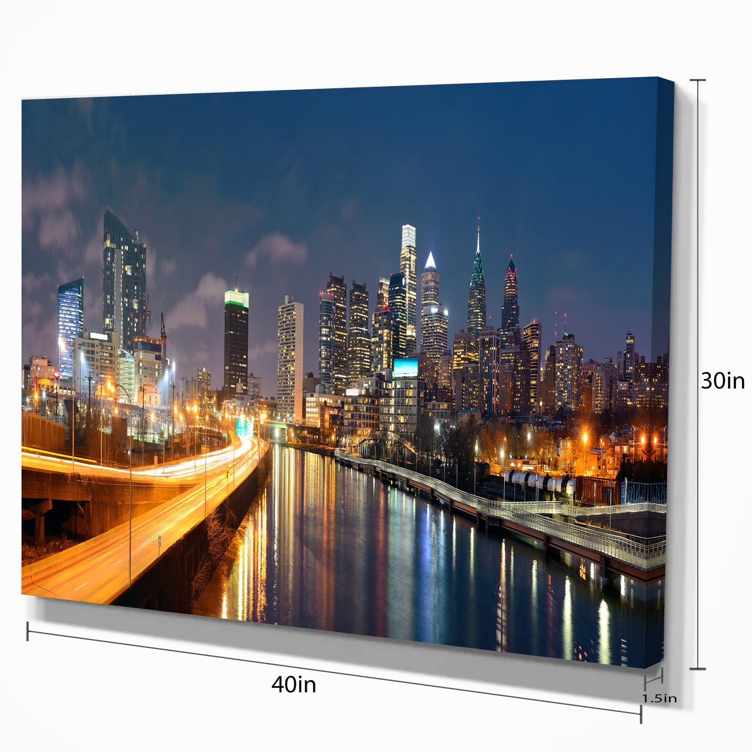 Philadelphia Skyline at Night - Stunning Cityscape Canvas Print Wall Art for Living Room, Bedroom & Office Decor