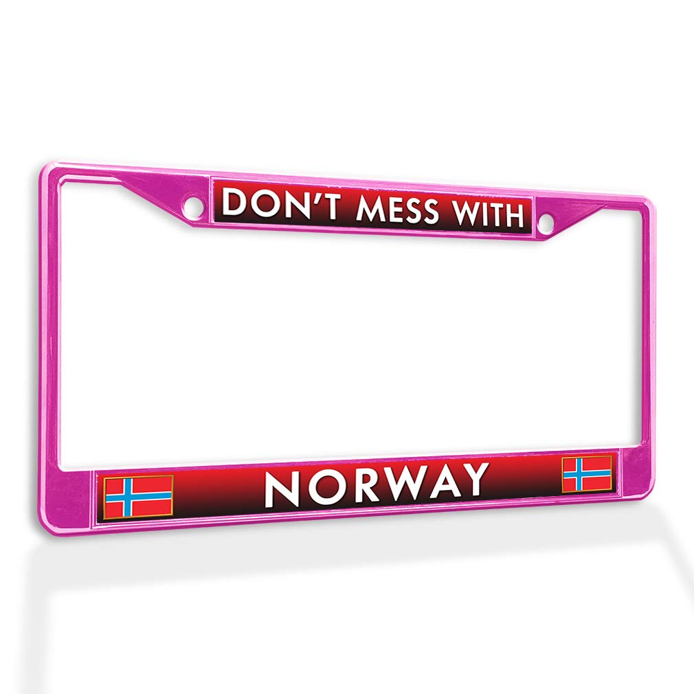 Premium Metal Insert License Plate Frame - Don't Mess with Norway - Weatherproof Car Accessory - Hot Pink - 2 Hole Solid Design - Durable Auto Decoration for Cars, Trucks & SUVs - Perfect for Norwegian Pride & Extreme Weather Protection