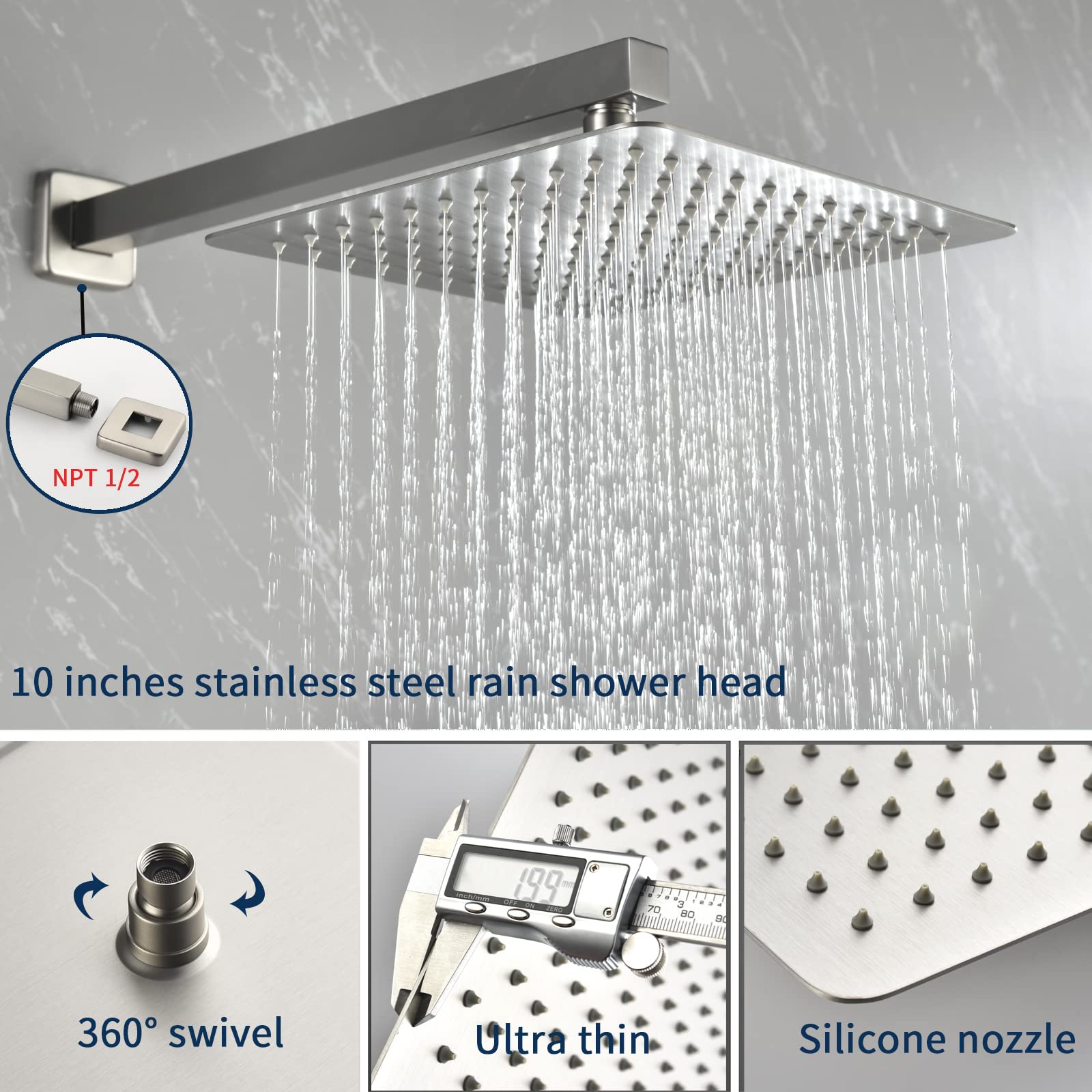 Brushed Nickel Wall Mounted Shower Faucet Set with Waterfall Tub Spout - Complete Shower Trim Kit & Rough-In Valve (Model 33010BN) for Bathroom Remodel & Luxury Spa Experience