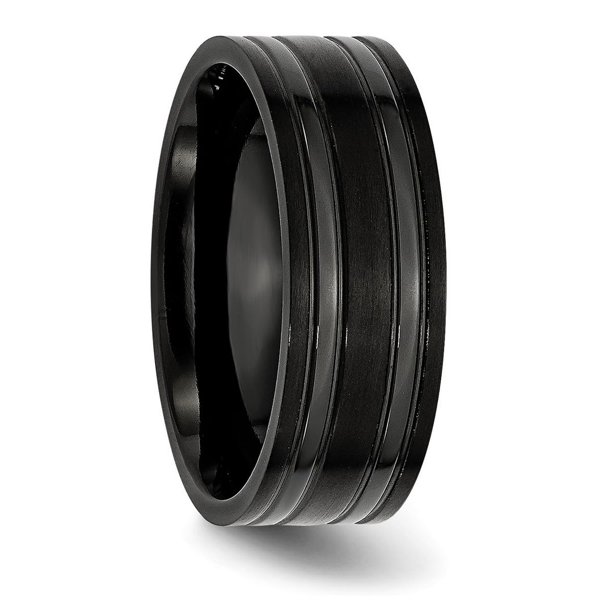 Black Titanium Grooved 8mm Brushed and Polished Unisex Band Ring - Durable Wedding, Anniversary & Everyday Fashion Jewelry for Men and Women