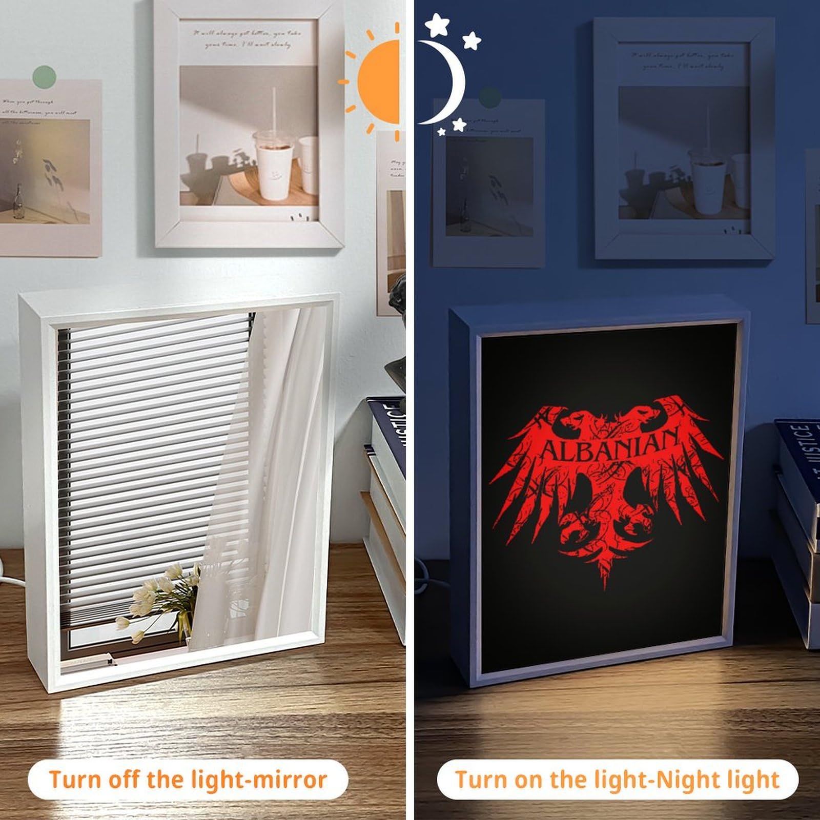 Albanian Eagle Mirror Night Light - Personalized LED Desk Lamp for Home & Office Decor | Perfect for Bedroom, Living Room, and Gift Giving