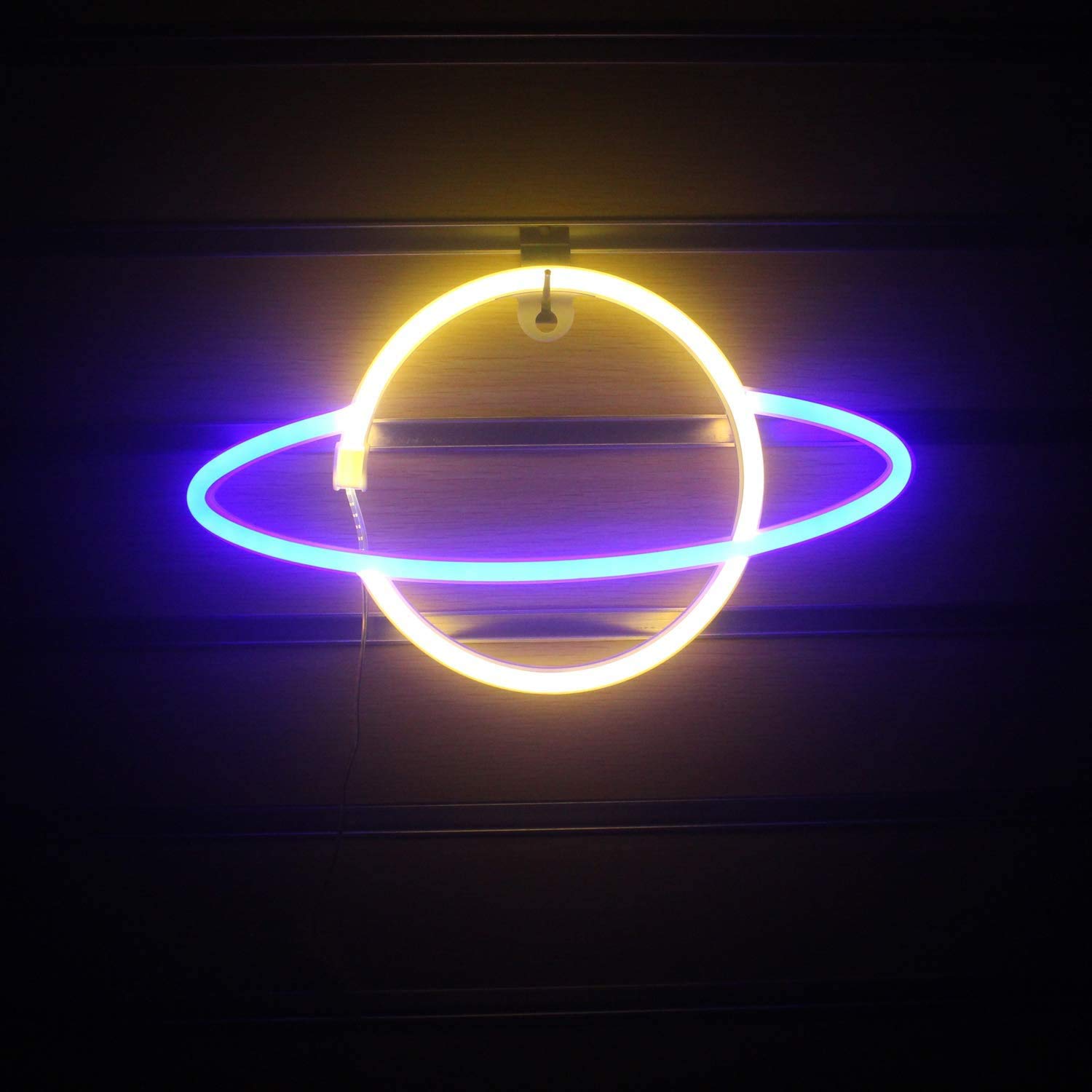 WONFAST LED Neon Sign - Planet Rocket Acrylic Night Light with Battery/USB Power, Wall Decor for Kids Room, Christmas, Birthday, Wedding Party (Yellow/Blue) - Perfect for Bedroom, Nursery, Game Room & Home Theater Lighting