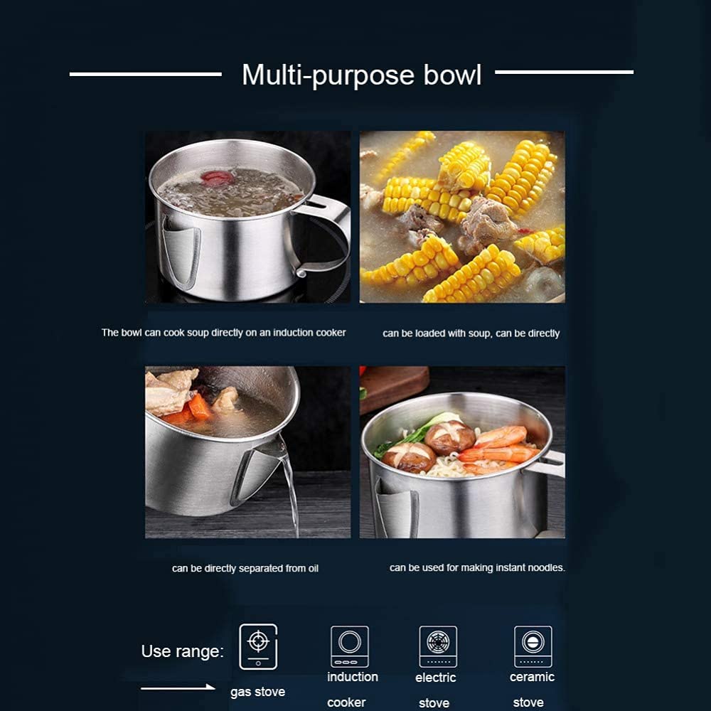 304 Stainless Steel Fat Separator Bowl with Handle - Oil & Soup Drainer Jug, Multipurpose Kitchen Oil Filter - Perfect for Healthy Cooking, Meal Prep & Postpartum Weight Loss