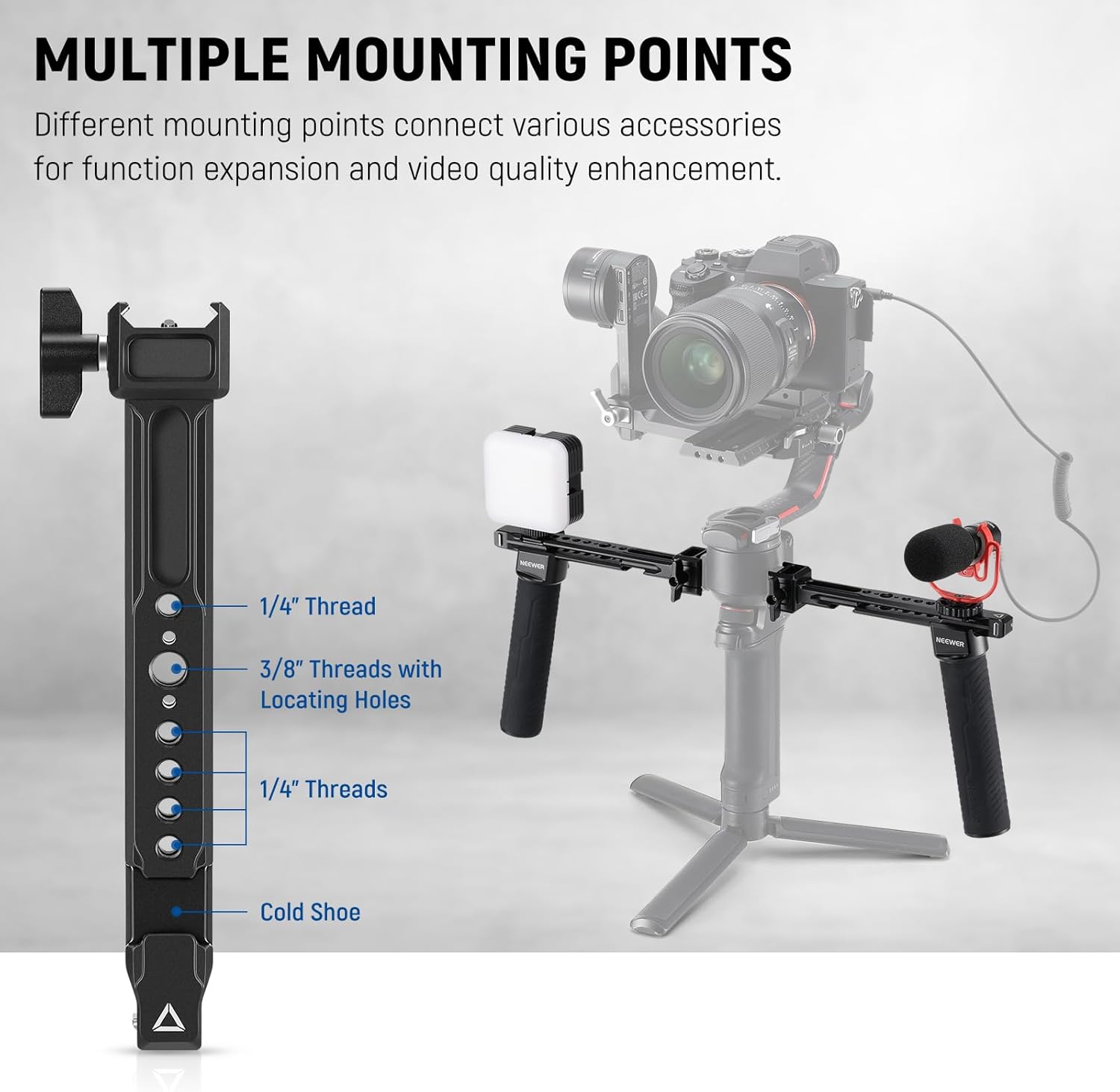 NEEWER GA006 Dual Handgrip Stabilizer for DJI Ronin RS2/RS3/RSC2 - Compatible with DJI Gimbals - Perfect for Vlogging, Filmmaking & Travel Videography