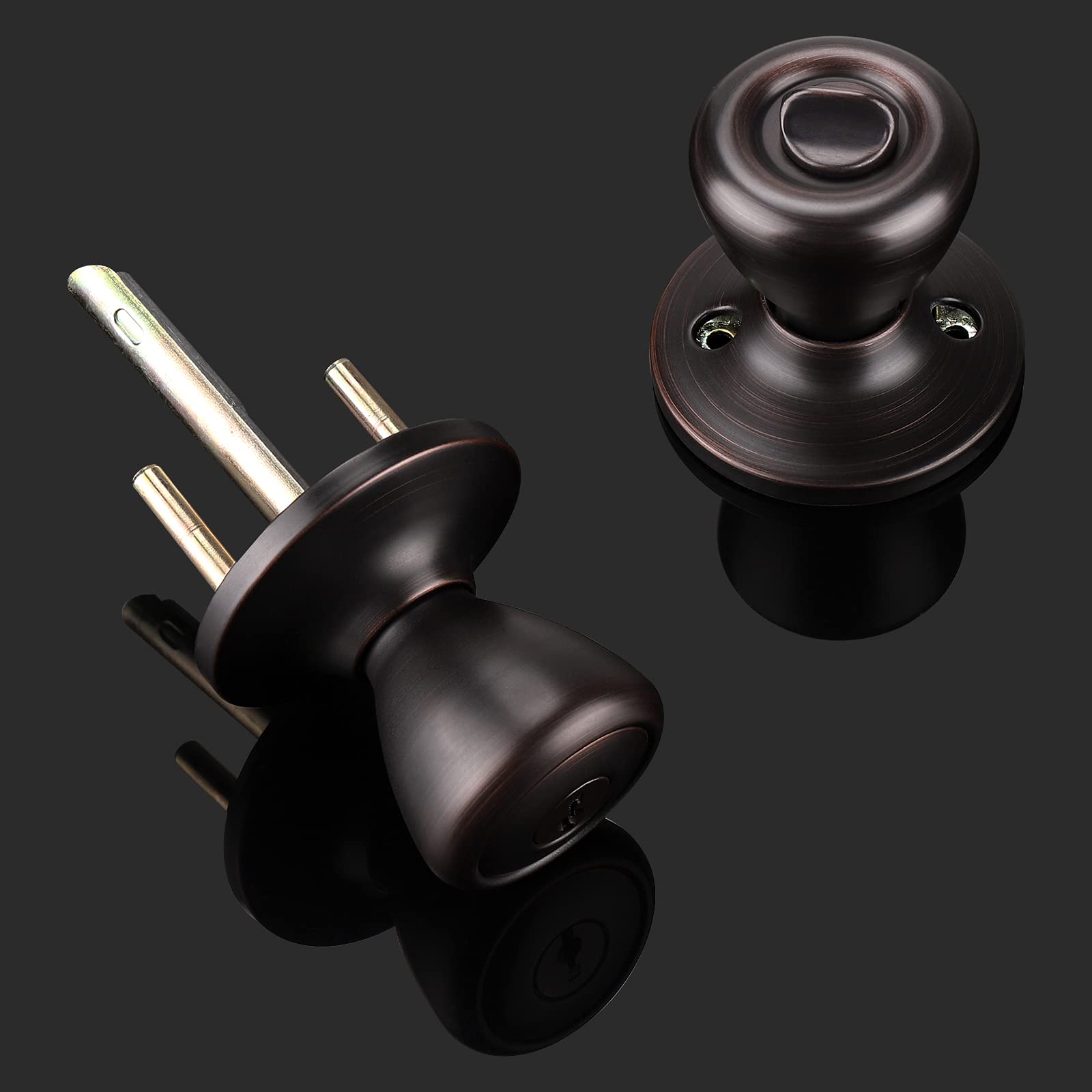 GOBEKOR 3 Pack Keyed Entry Door Knobs - Oil Rubbed Bronze Exterior Door Knob with Lock & Key, Secure Tulip Style Entry Door Lock for Home, Office & Commercial Use