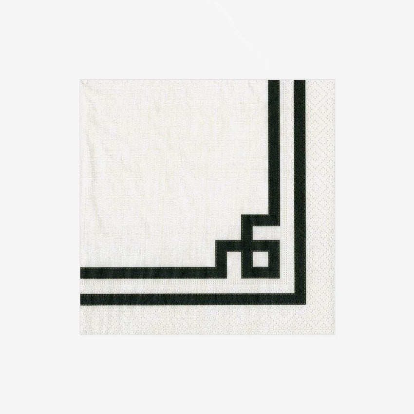 Caspari Rive Gauche Black & White Dinner Napkins - Premium Paper Napkins for Elegant Dining, Parties & Special Occasions
