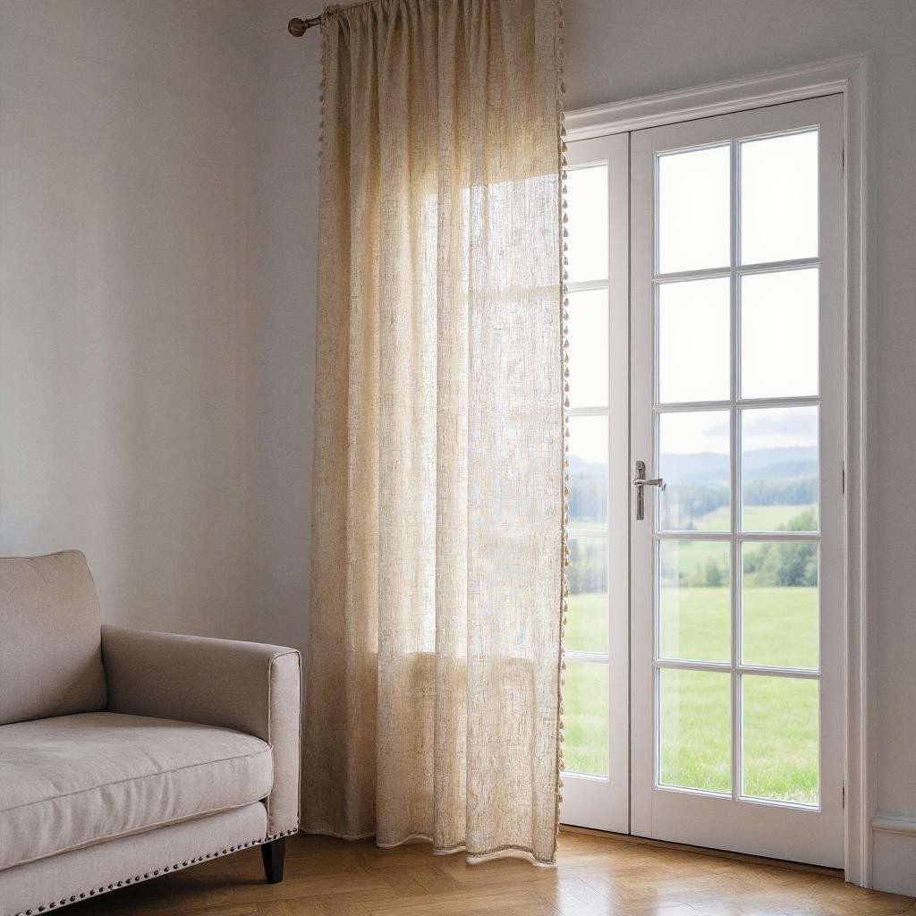 Callie Ivory Semi-Sheer Grommet Tassel Curtains for Living Room & Bedroom - Light Filtering Window Drapes with Decorative Tassel Trim for Home Decor
