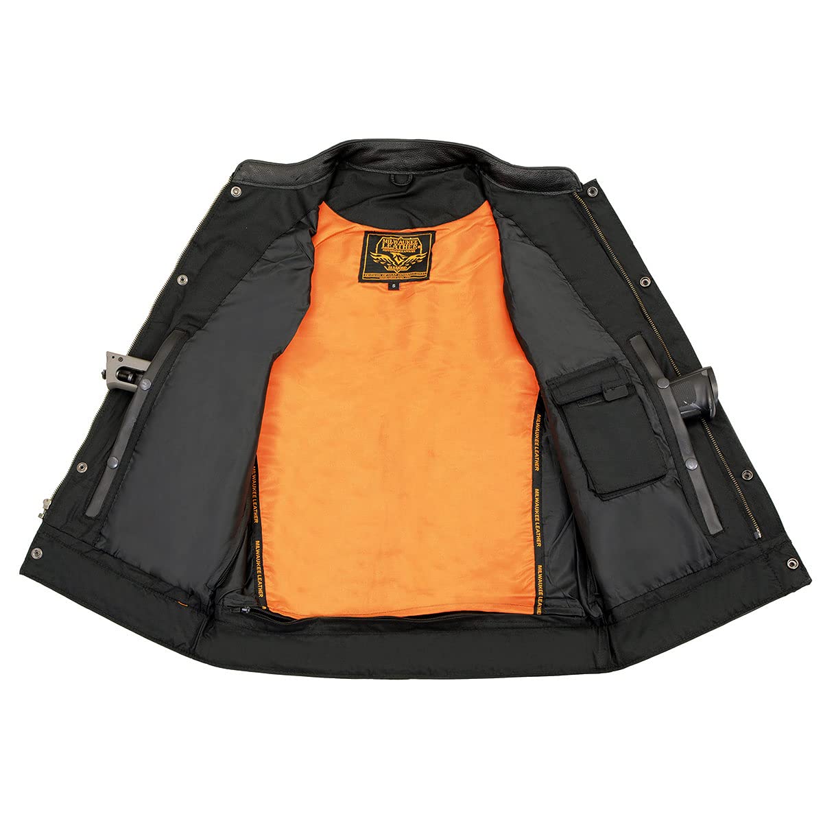 Milwaukee Leather MLM3510 Men's Black Premium Leather Motorcycle Vest - Club Style Biker Vest with Dual Closure & Open Neck Design - Medium Size for Riding Comfort - Perfect for Harley Davidson Riders & Motorcycle Enthusiasts