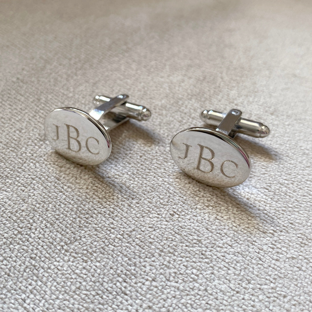 Elegant Silver Plated Polished Oval Cufflinks for Men - Perfect for Weddings, Business Attire & Formal Events