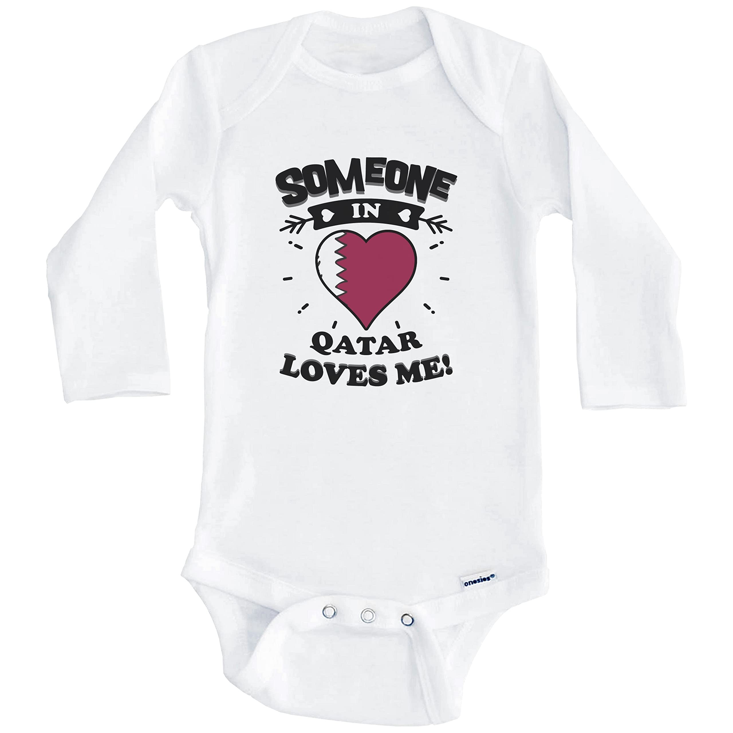 Someone in Qatar Loves Me Qatari Heart One Piece Baby Bodysuit - Long Sleeve Infant Romper for Newborns & Toddlers - Perfect for Family Photos, Holidays & Special Occasions