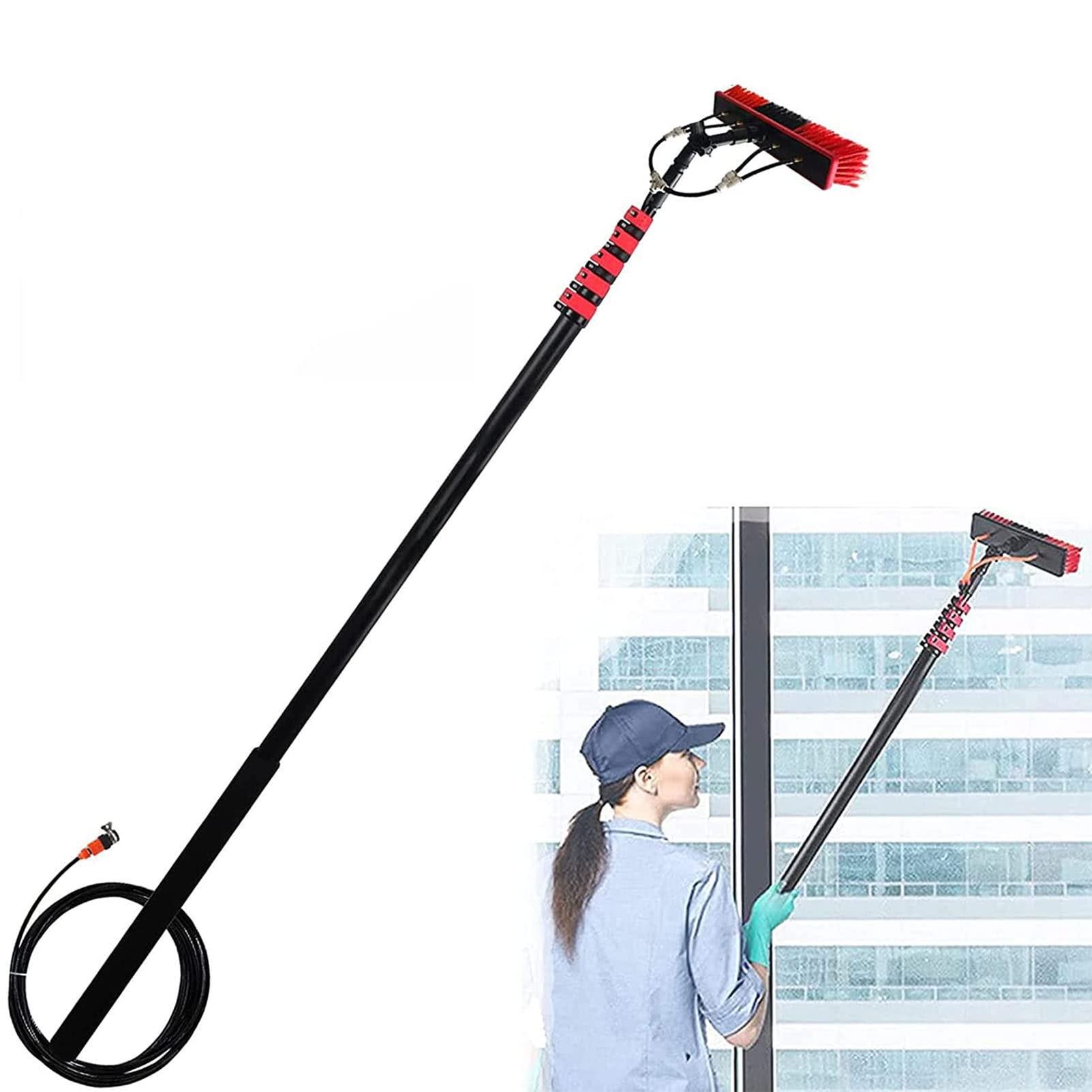 **ANUU Water Fed Pole Window Cleaning Kit - 12-39 Feet Telescoping Pole with 55cm Brush & 36FT Hose - High Reach Window Washer for Home, Office & Commercial Use**