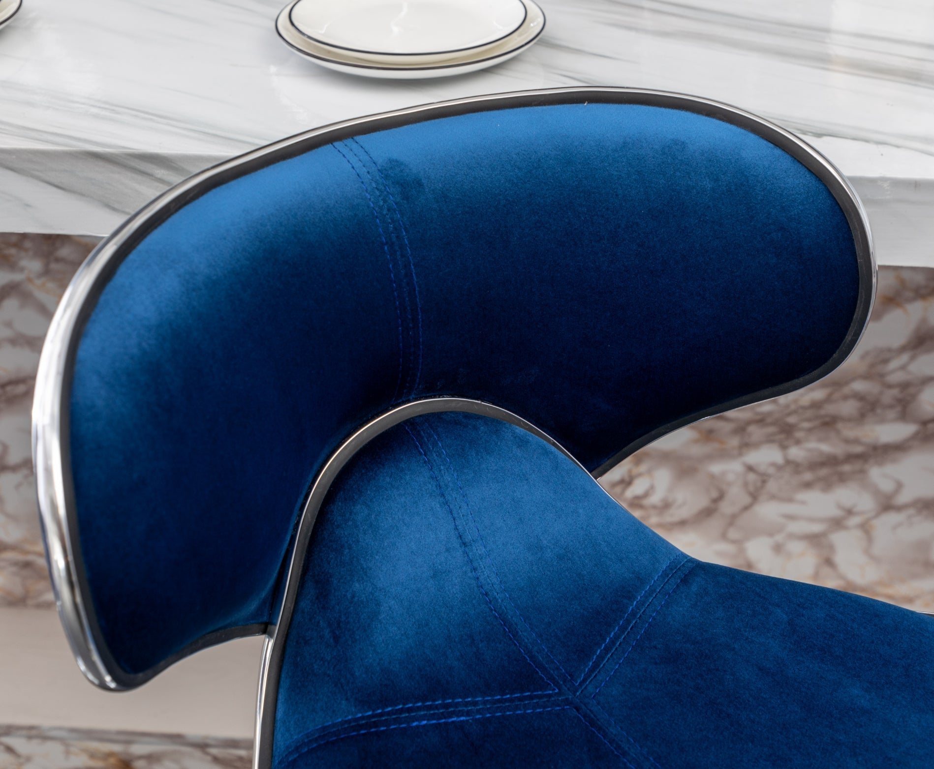 Roundhill Furniture Masaccio Velvet Upholstered Adjustable Swivel Bar Stool - Set of 2 Blue Counter Height Stools for Kitchen Island, Bar, or Breakfast Nook