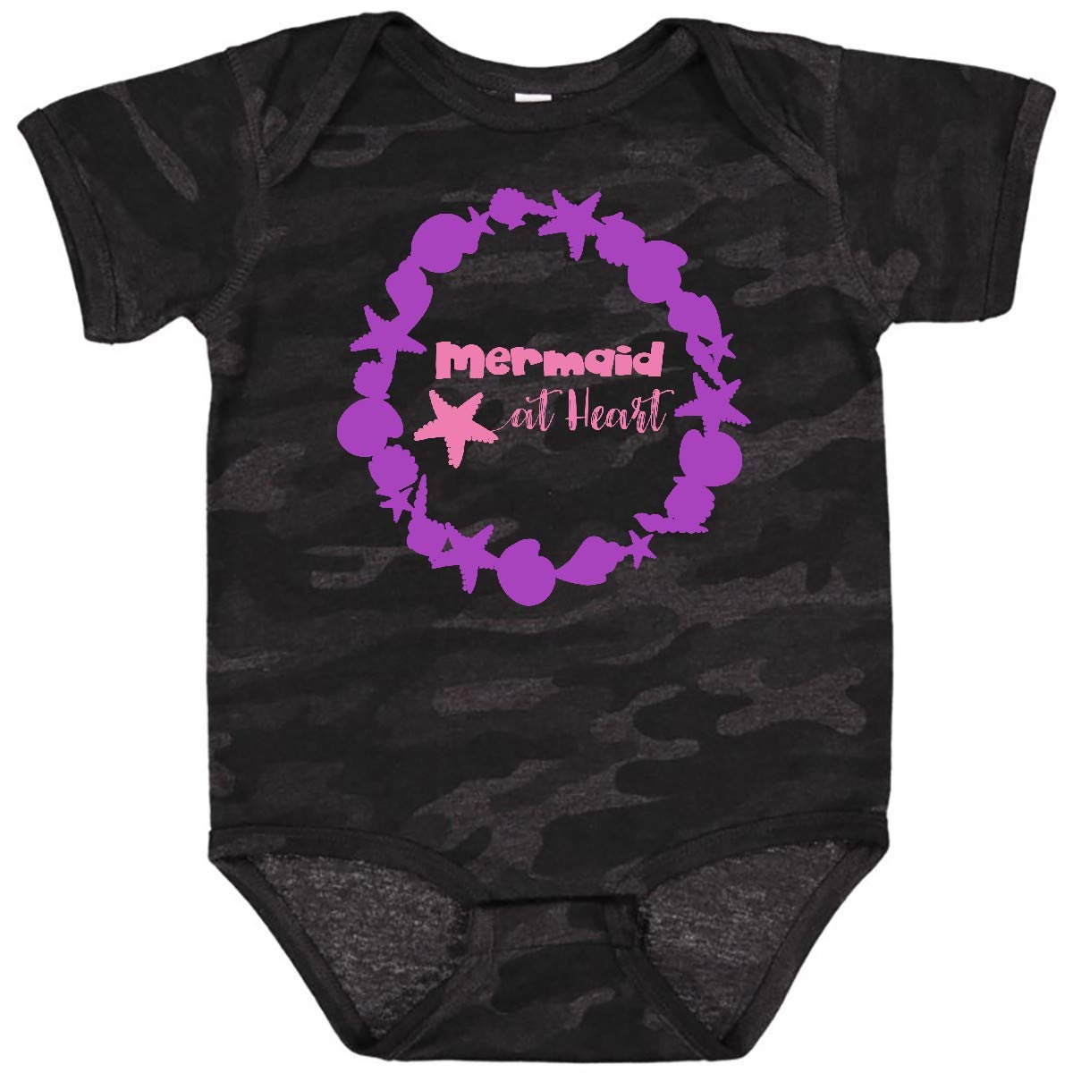 Inktastic Mermaid at Heart Baby Bodysuit - Cute Starfish & Seashells Design for Newborns & Infants - Perfect for Beach Trips, Pool Parties & Summer Outfits