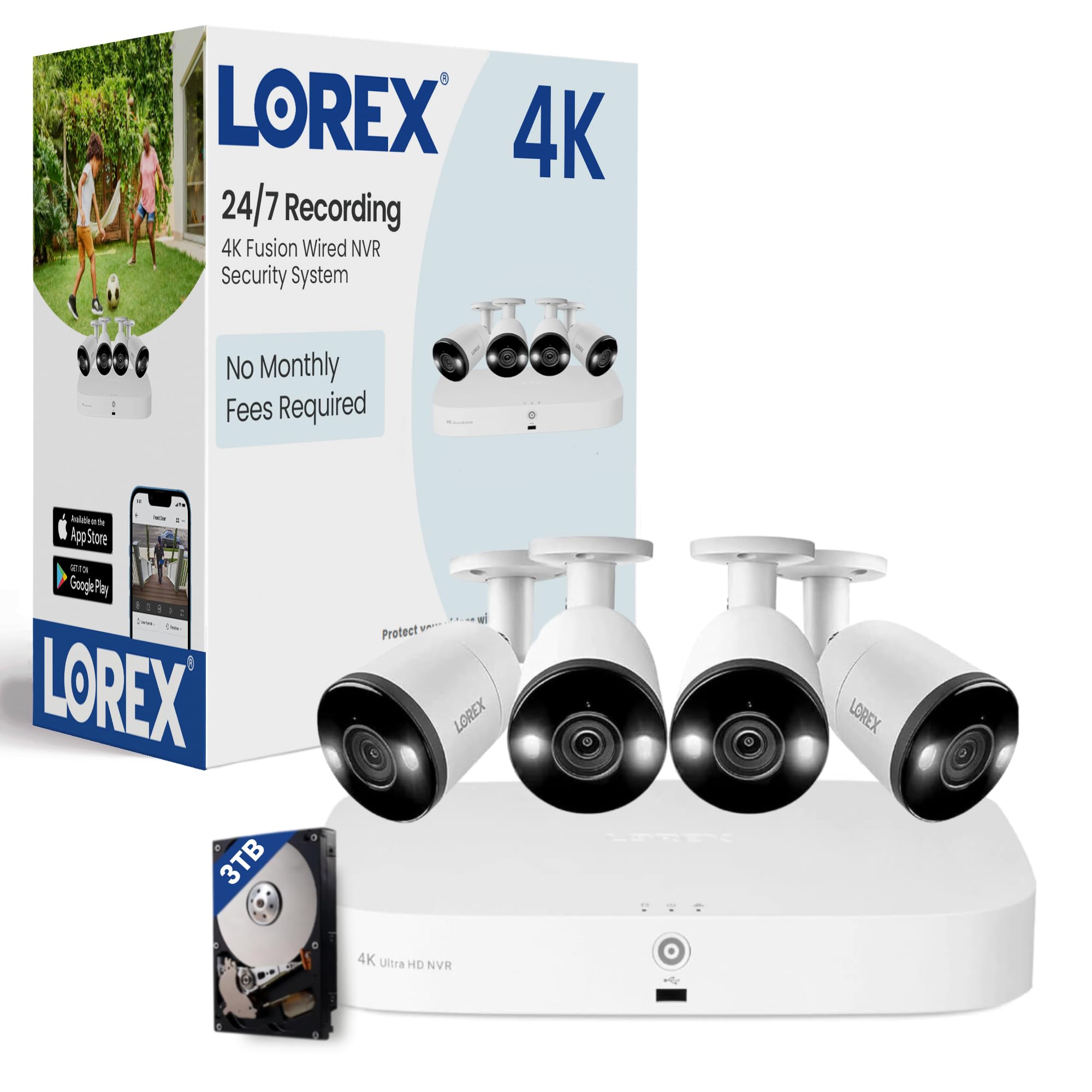 Lorex Fusion 8-Channel Wired Security Camera System with 4K PoE Cameras & 3TB NVR - Smart Home Surveillance with Motion Detection, Warning Light, Siren & Two-Way Audio - Ideal for Home & Business Security Monitoring Day & Night