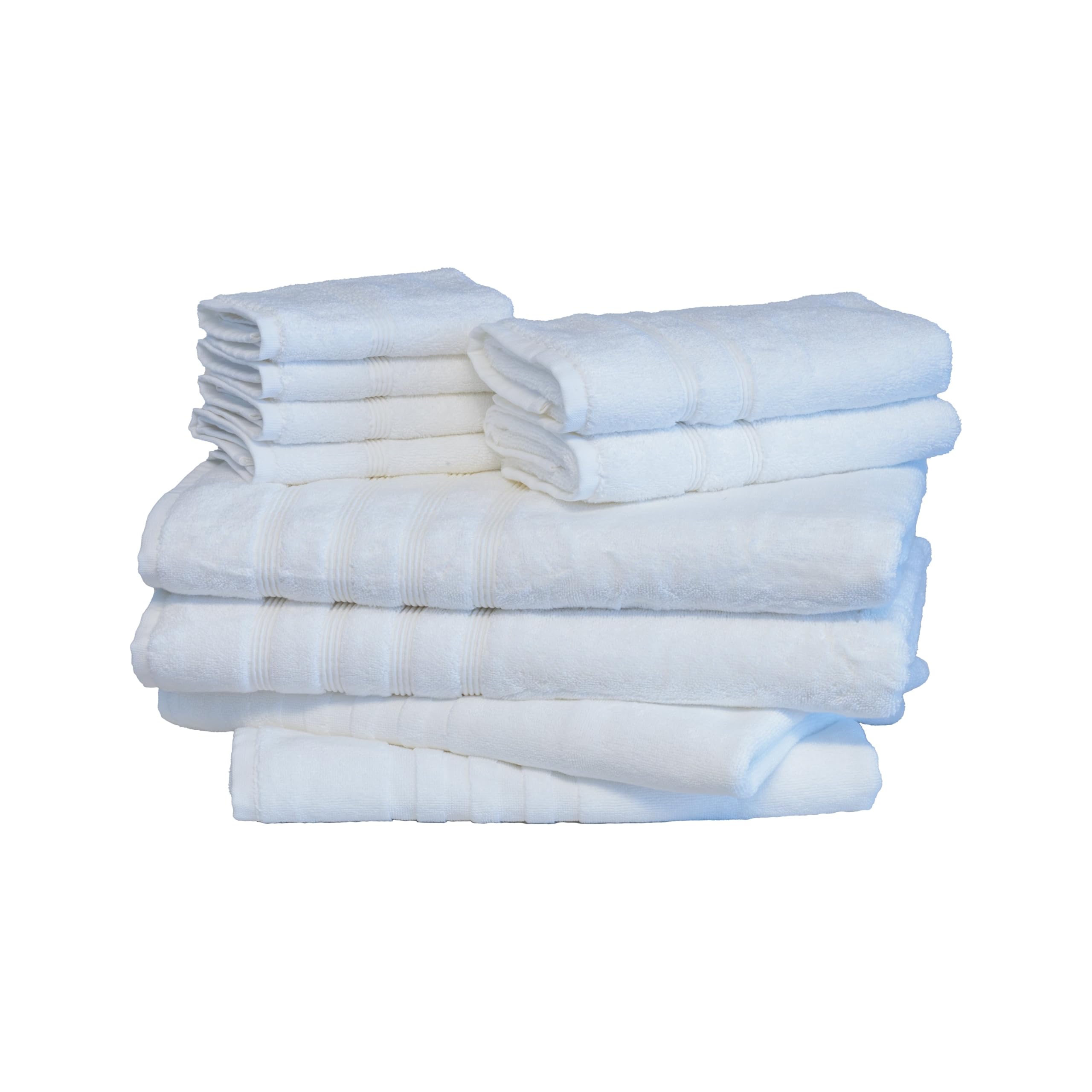 Mosobam Luxury Turkish 10-Piece XL Deluxe Bath Set - 700 GSM & 1000 GSM Bamboo Viscose & Aegean Turkish Combed Cotton - Includes Body, Hand, Face Towels and Bath Mat in White | Perfect for Spa, Hotel, and Upscale Home Bathroom Decor